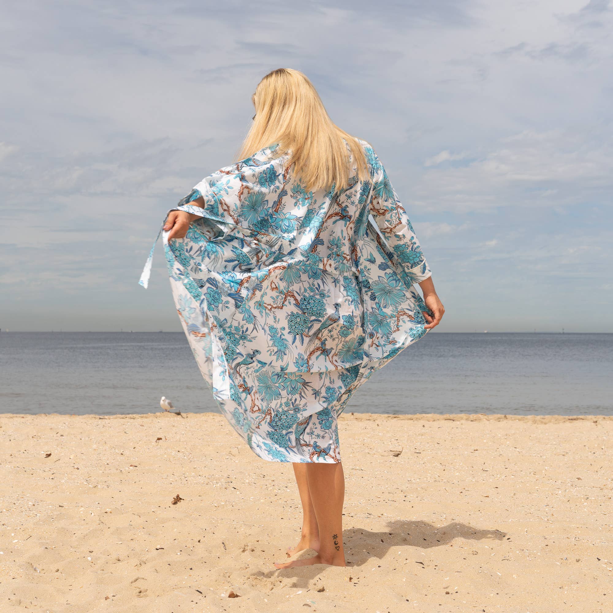 BLUE PEACOCK' Women's Cotton Kimono Robe - Boho Vibes