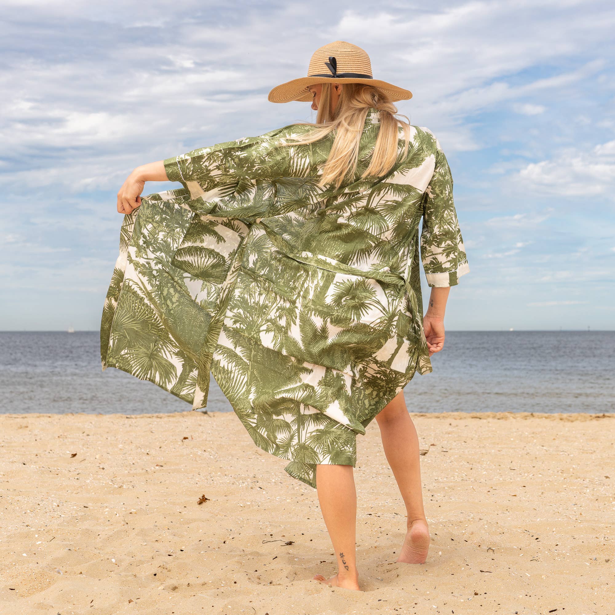 GREEN PALMS BOHO' Women's Cotton Kimono Robe - Relaxed