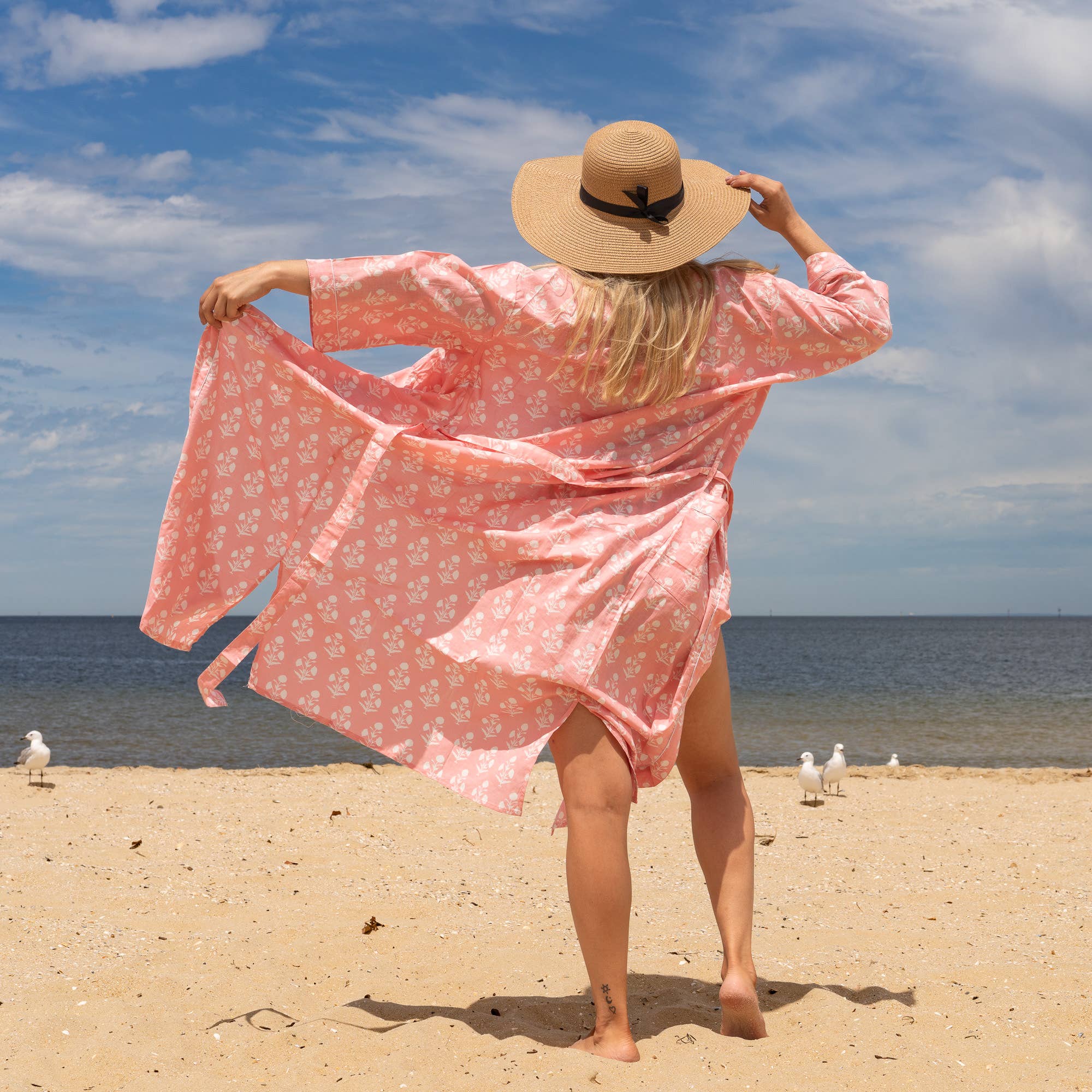 PEACH FLORAL' Women's Cotton Kimono Robe - Soft Floral