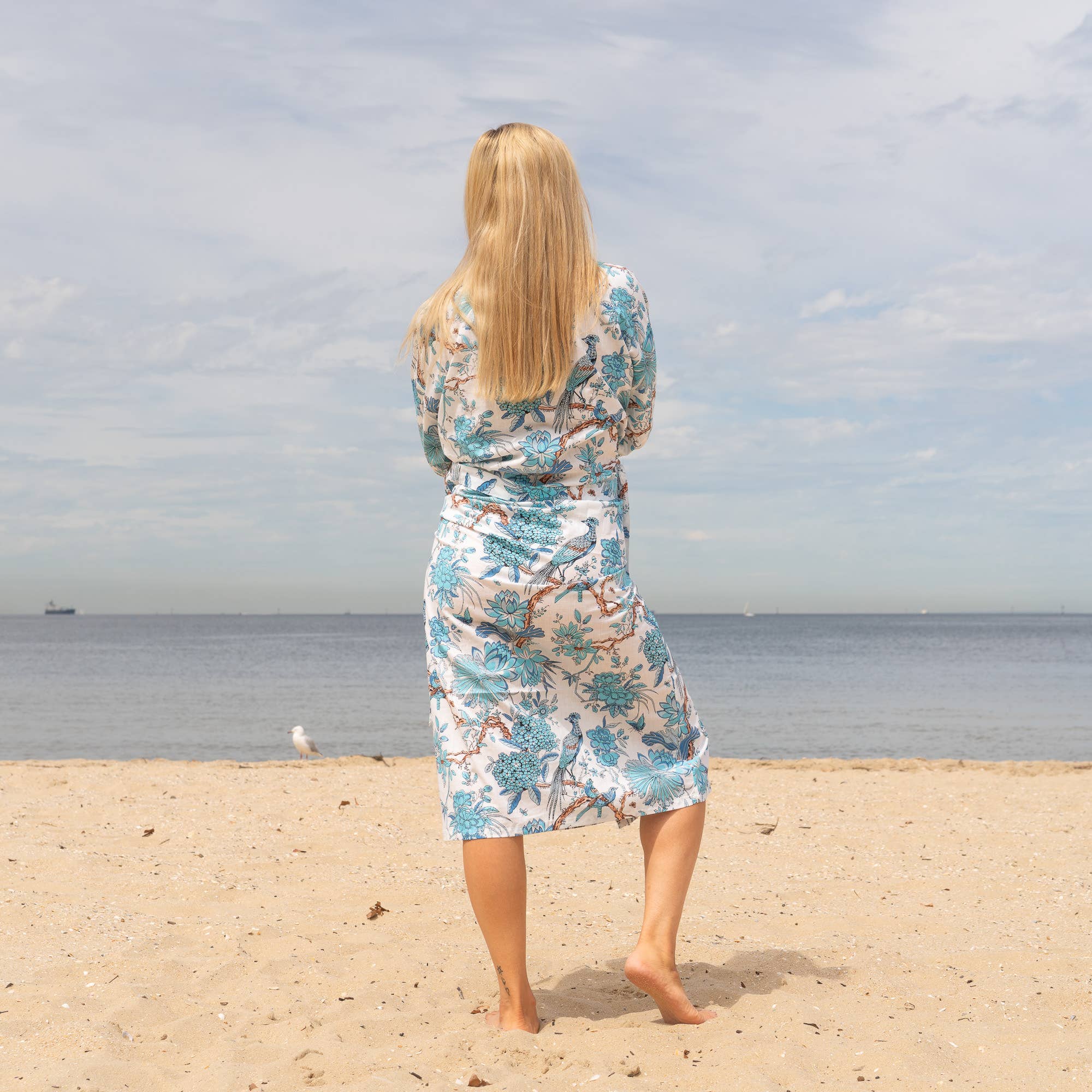 BLUE PEACOCK' Women's Cotton Kimono Robe - Boho Vibes