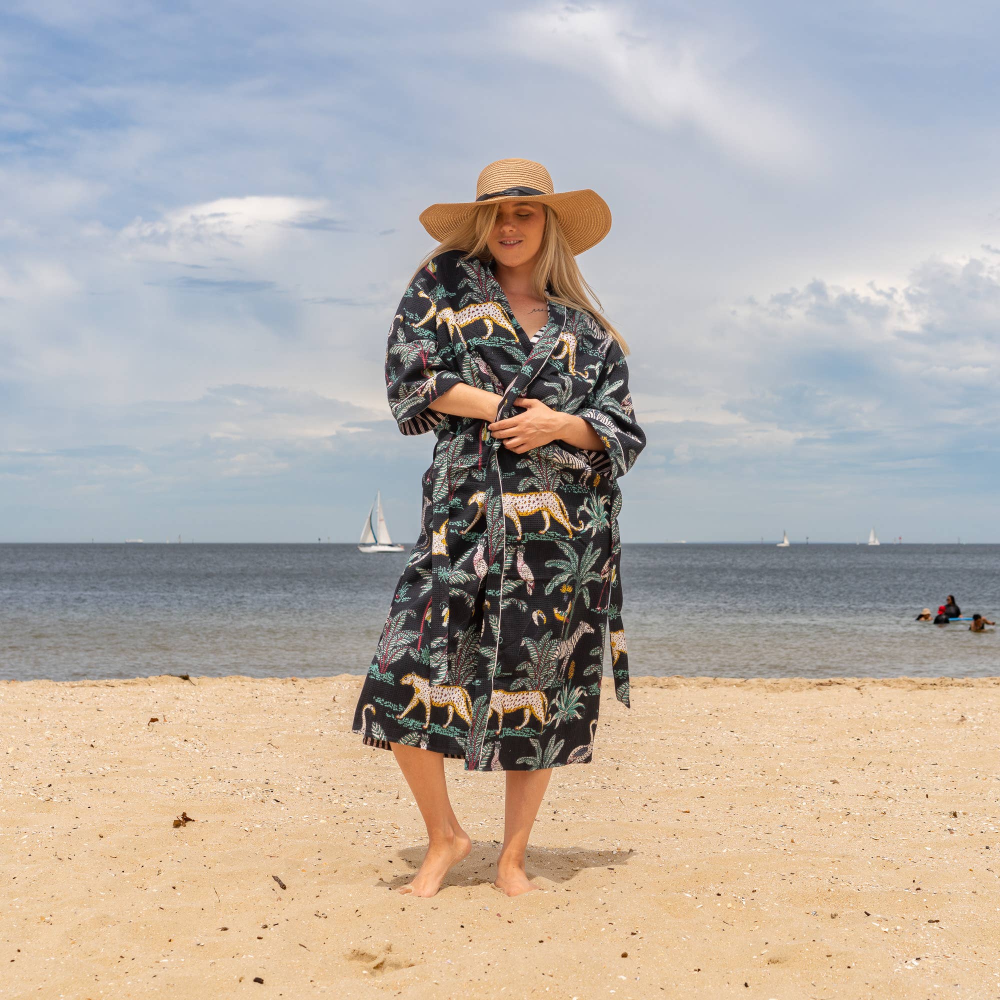 BLACK Safari' Women's Cotton Linen Kimono Robe - Classic