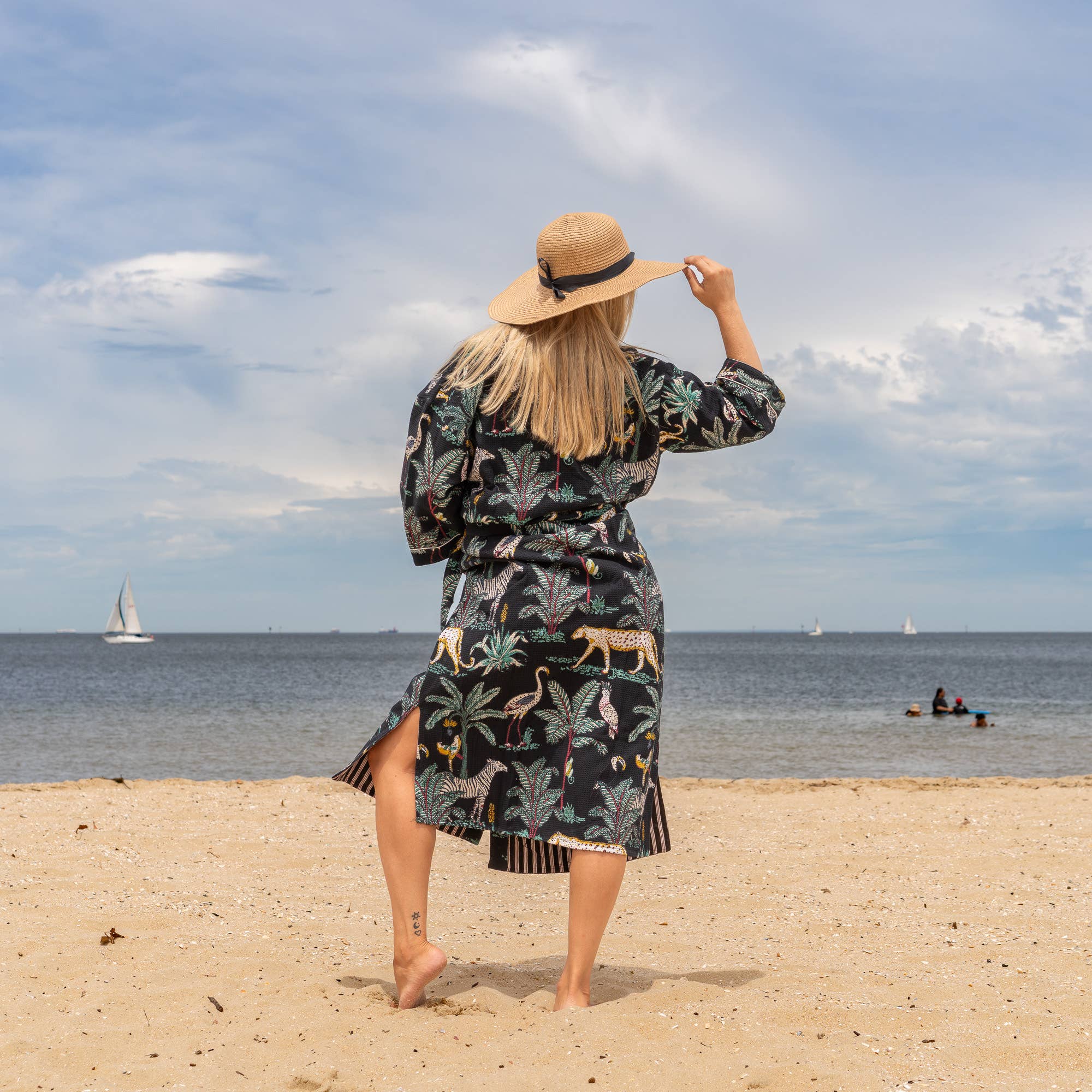 BLACK Safari' Women's Cotton Linen Kimono Robe - Classic