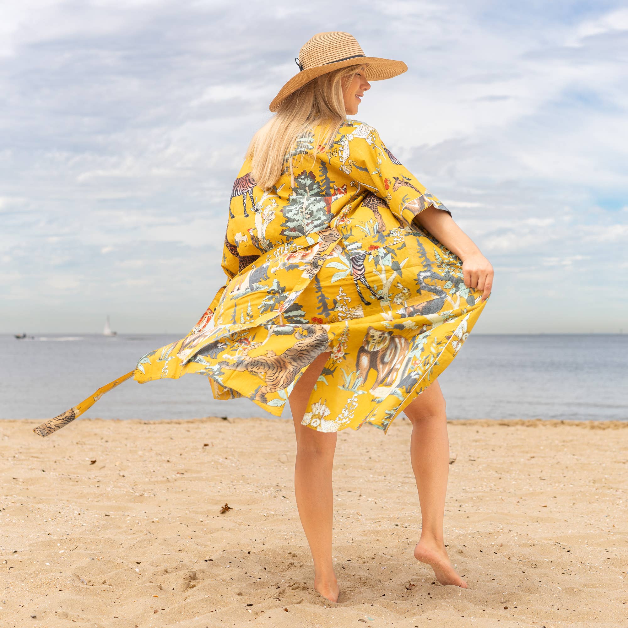 MUSTARD JUNGLE' Women's Cotton Kimono Robe - Bold Safari