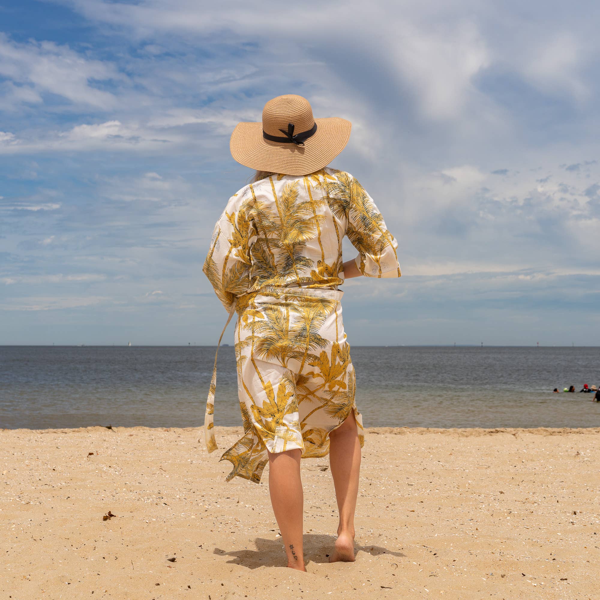 YELLOW PALM' Women's Cotton Kimono Robe - Bright Vibes