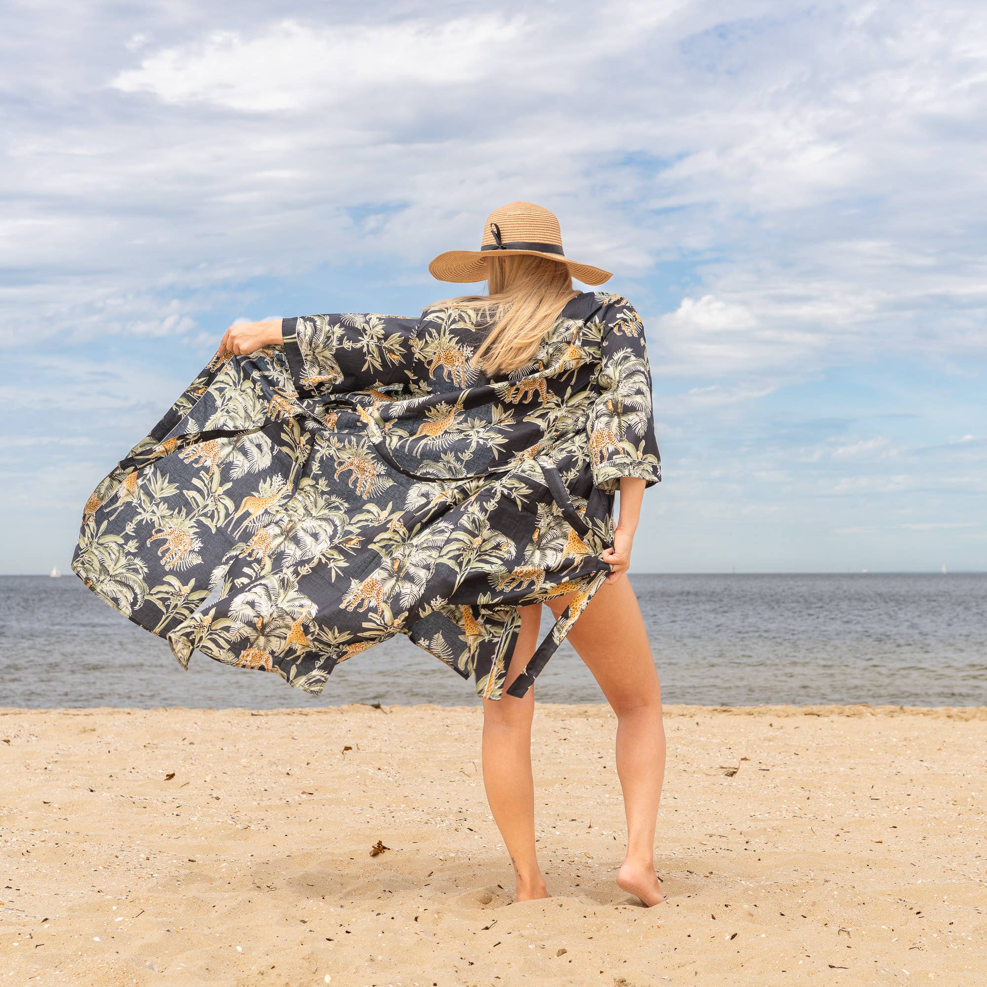 BLACK PALM' Women's Cotton Kimono Robe - Exotic Feel