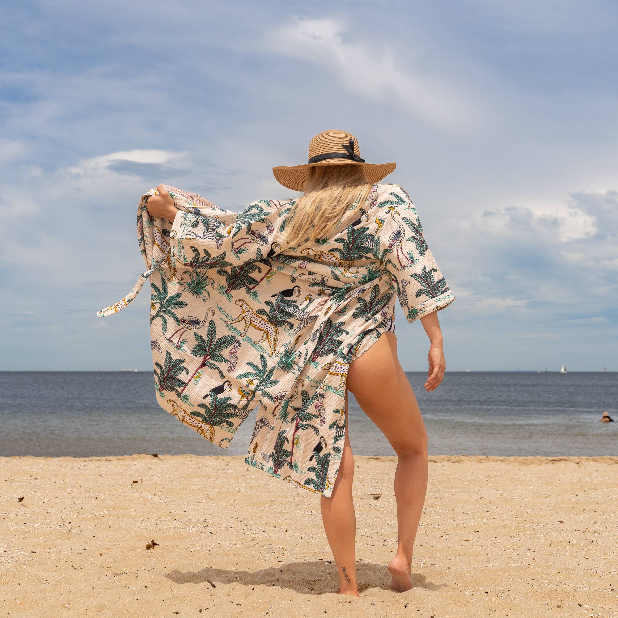 White Safari' Women's Cotton Linen Kimono Robe - Chic