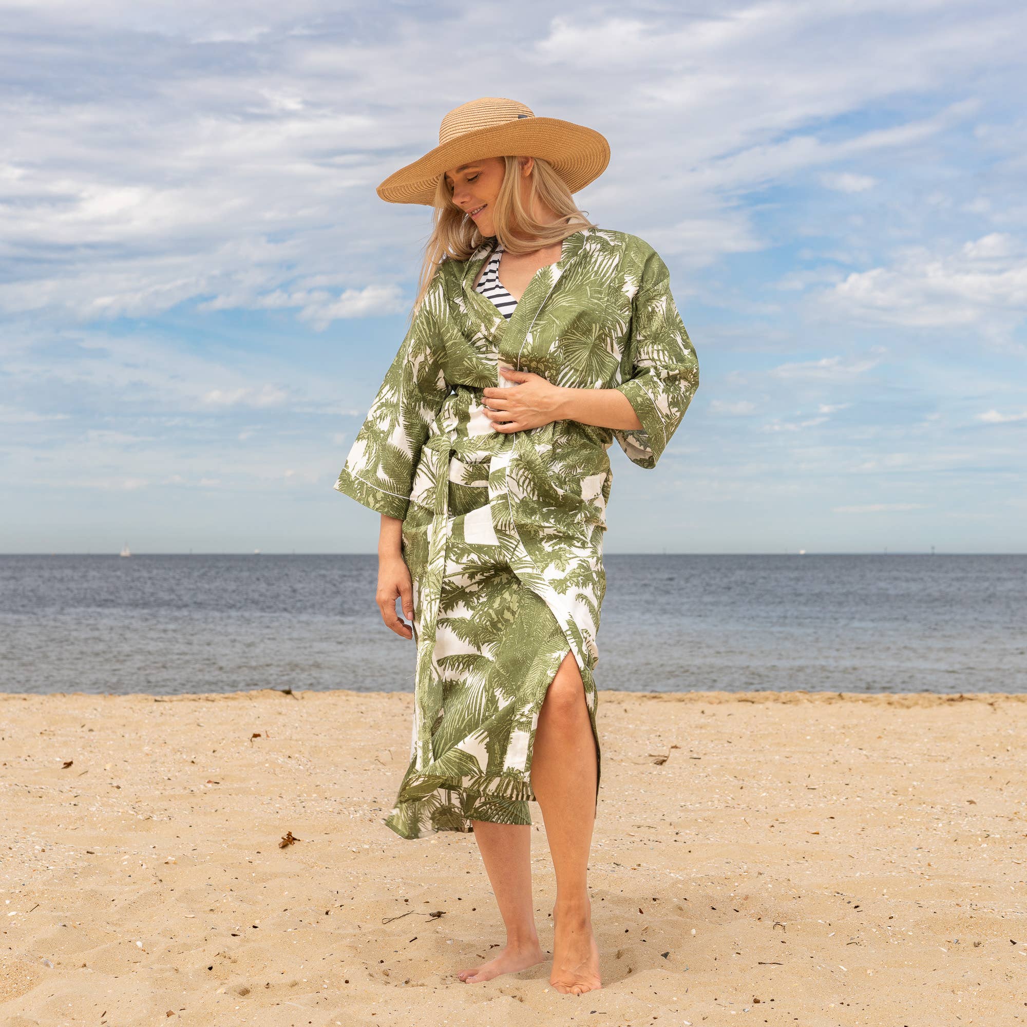 GREEN PALMS BOHO' Women's Cotton Kimono Robe - Relaxed