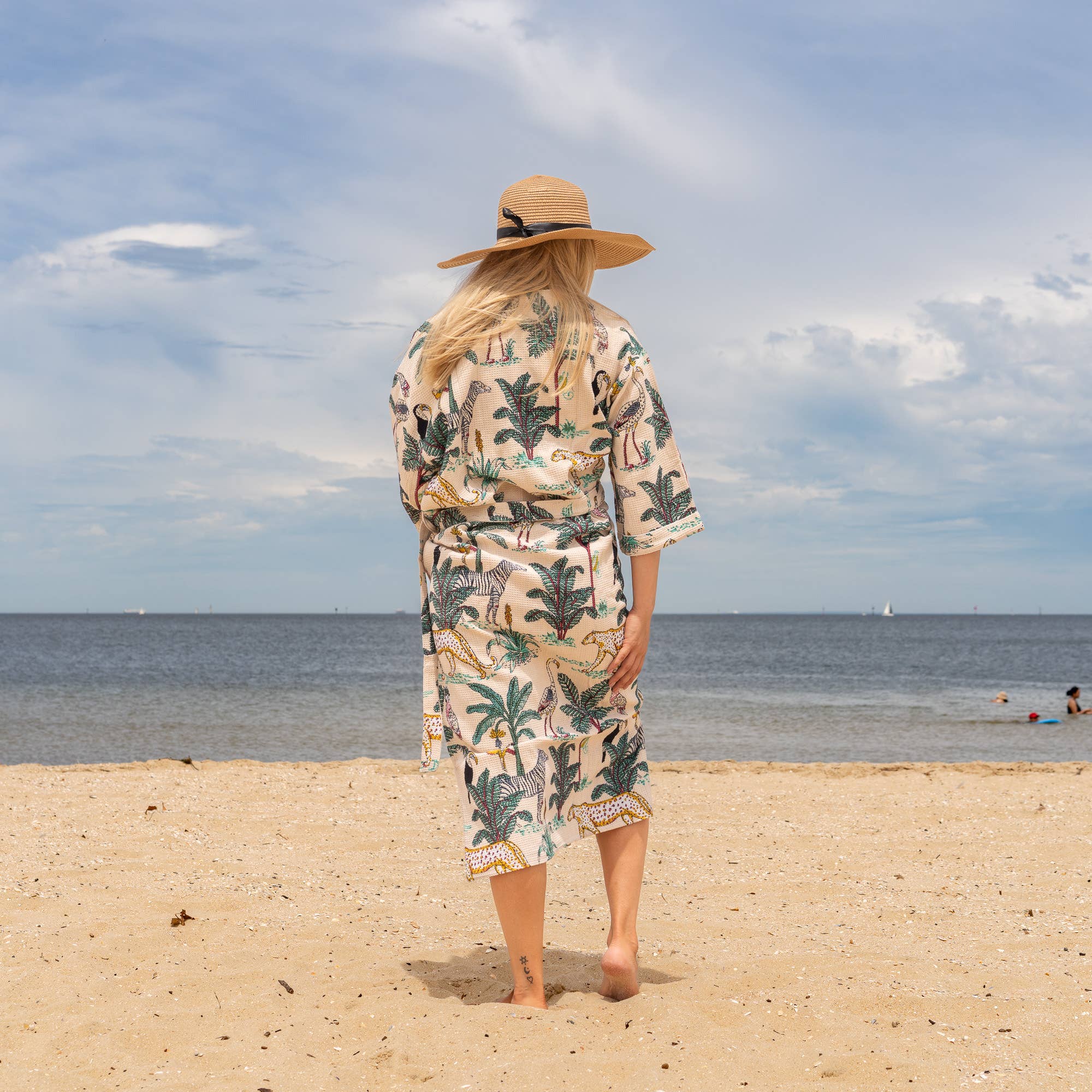 White Safari' Women's Cotton Linen Kimono Robe - Chic