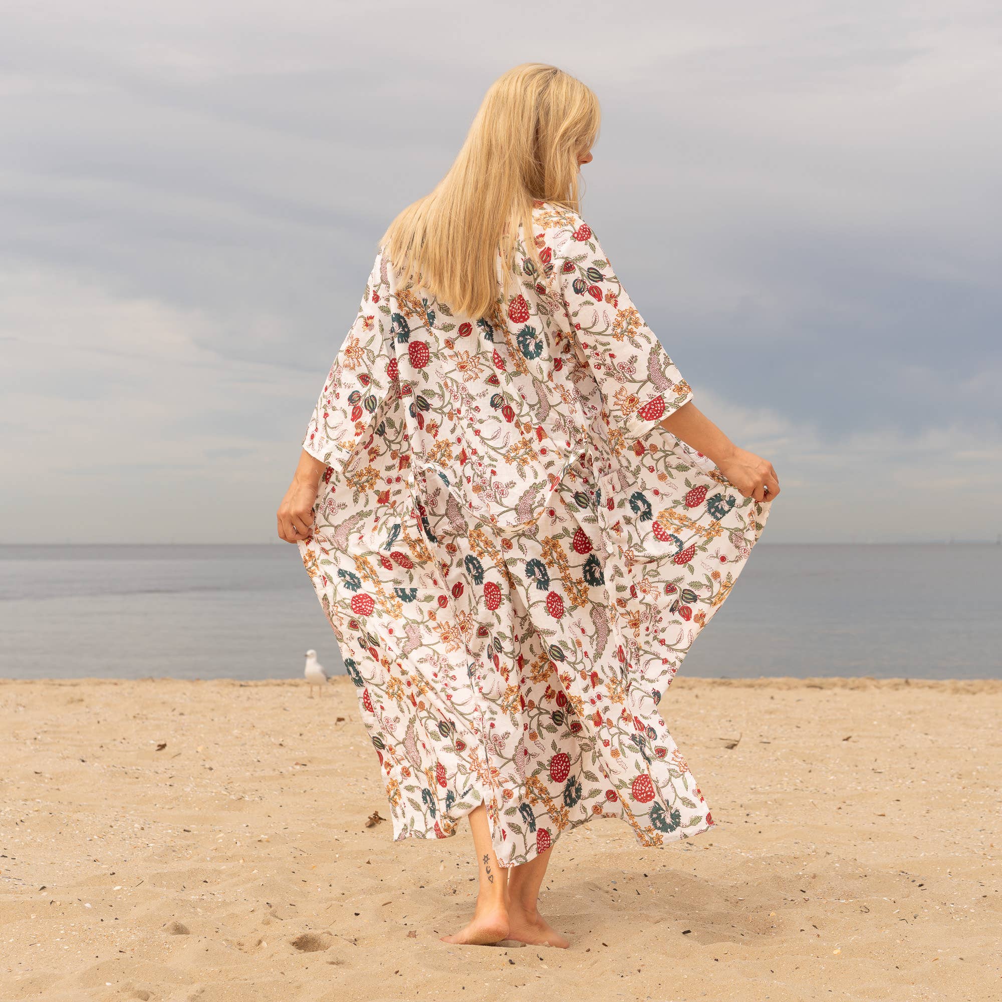 Floral White' Women's Cotton Kimono Robe - Soft Floral