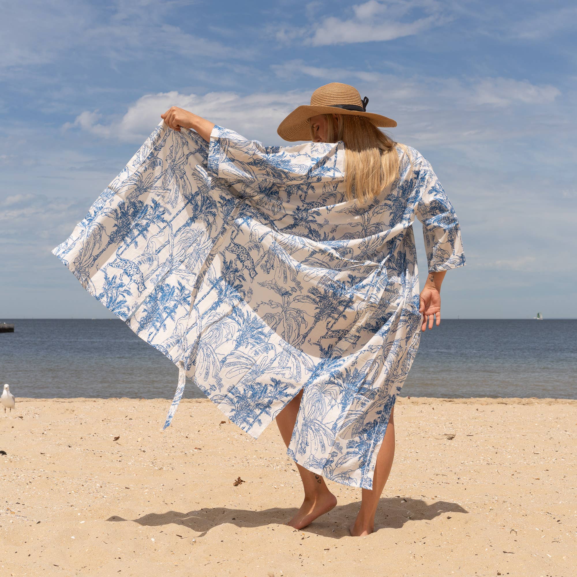 TROPICAL BLUES' Women's Cotton Kimono Robe - Cool Style