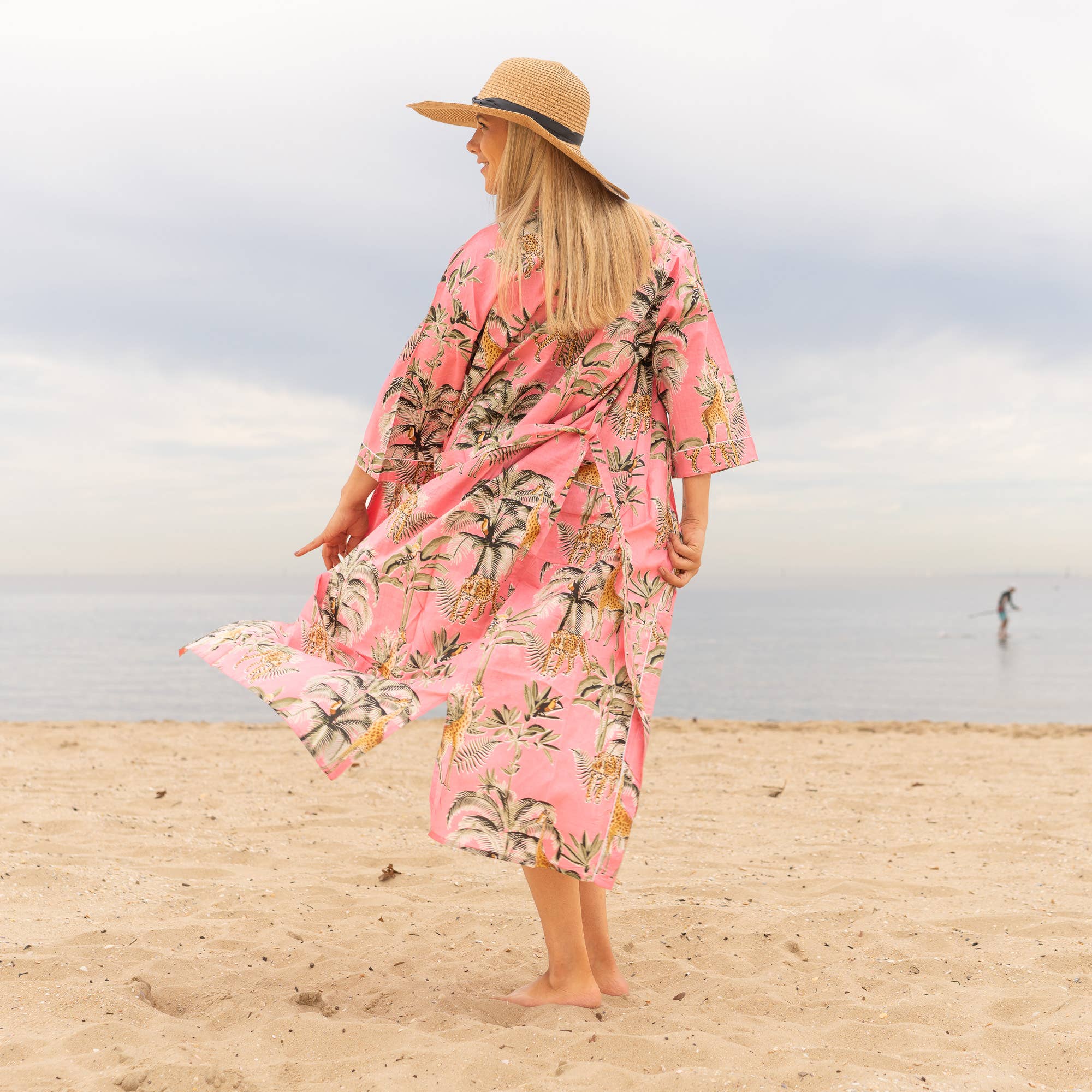 Jungle Safari Pink Women's Cotton Kimono Robe