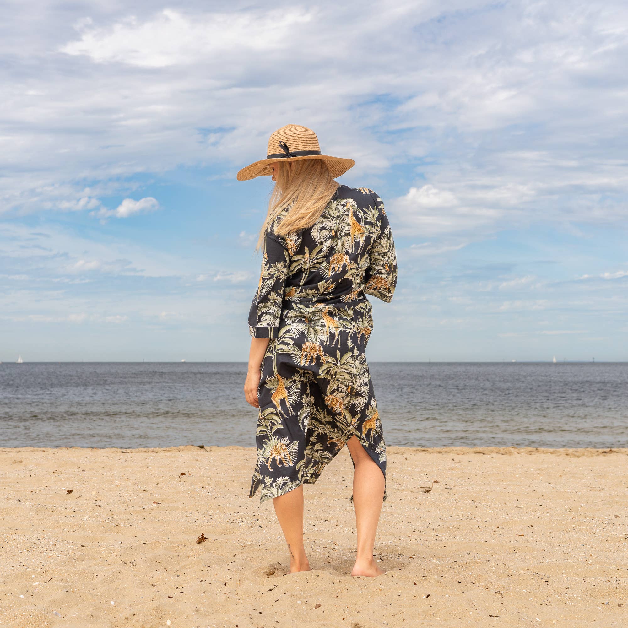 BLACK PALM' Women's Cotton Kimono Robe - Exotic Feel