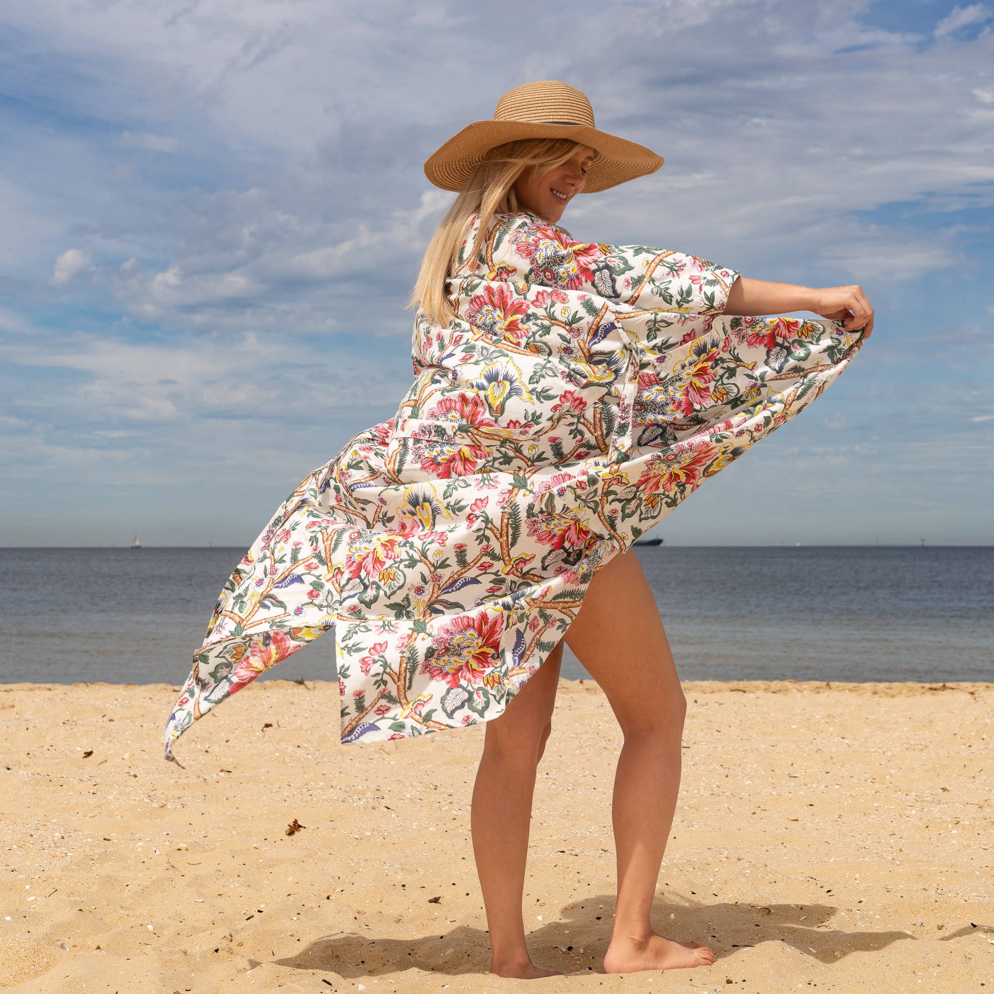 FLORAL ANTHRO' Women's Cotton Kimono Robe - Bold Floral