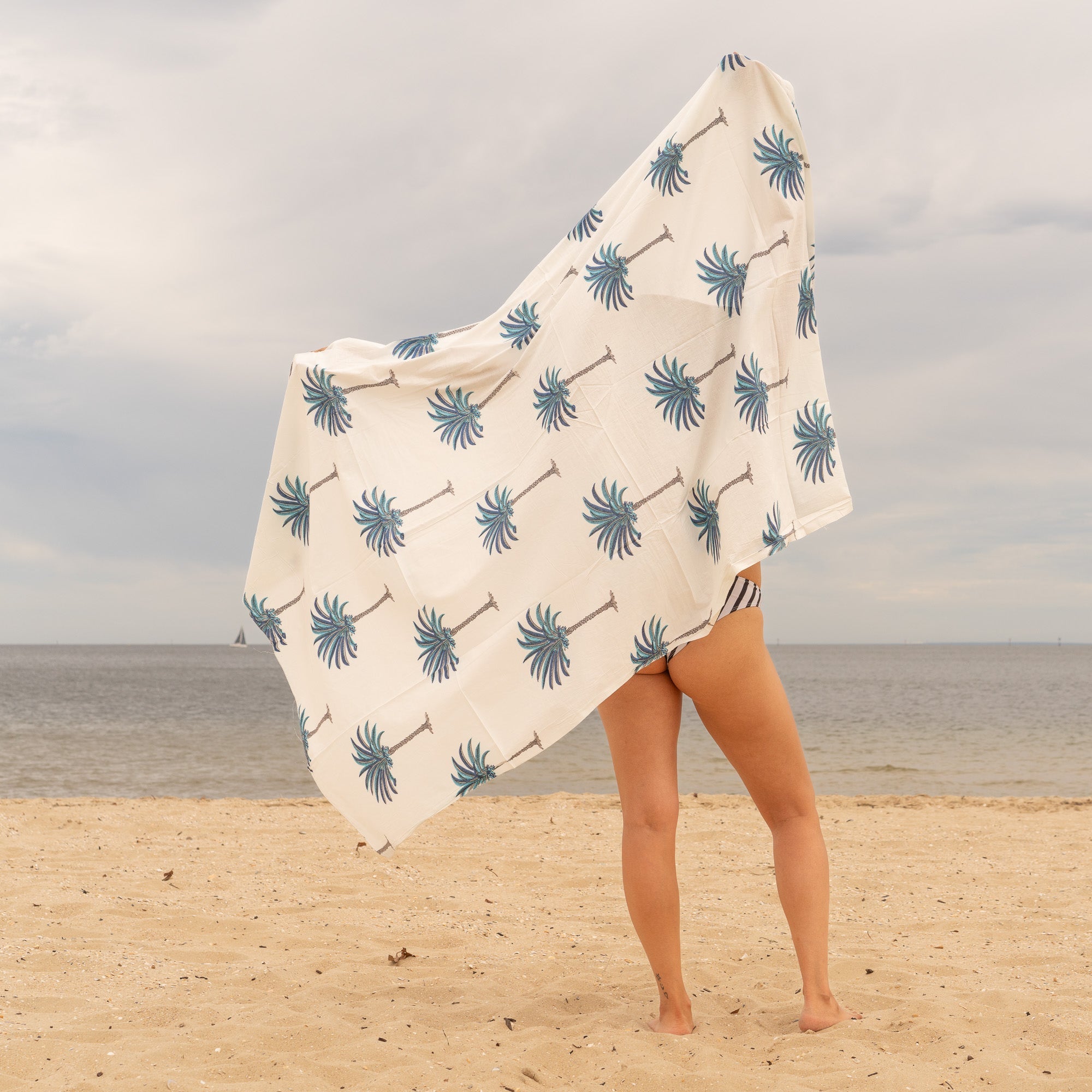 Blue Palms  - 100% Cotton Sarong