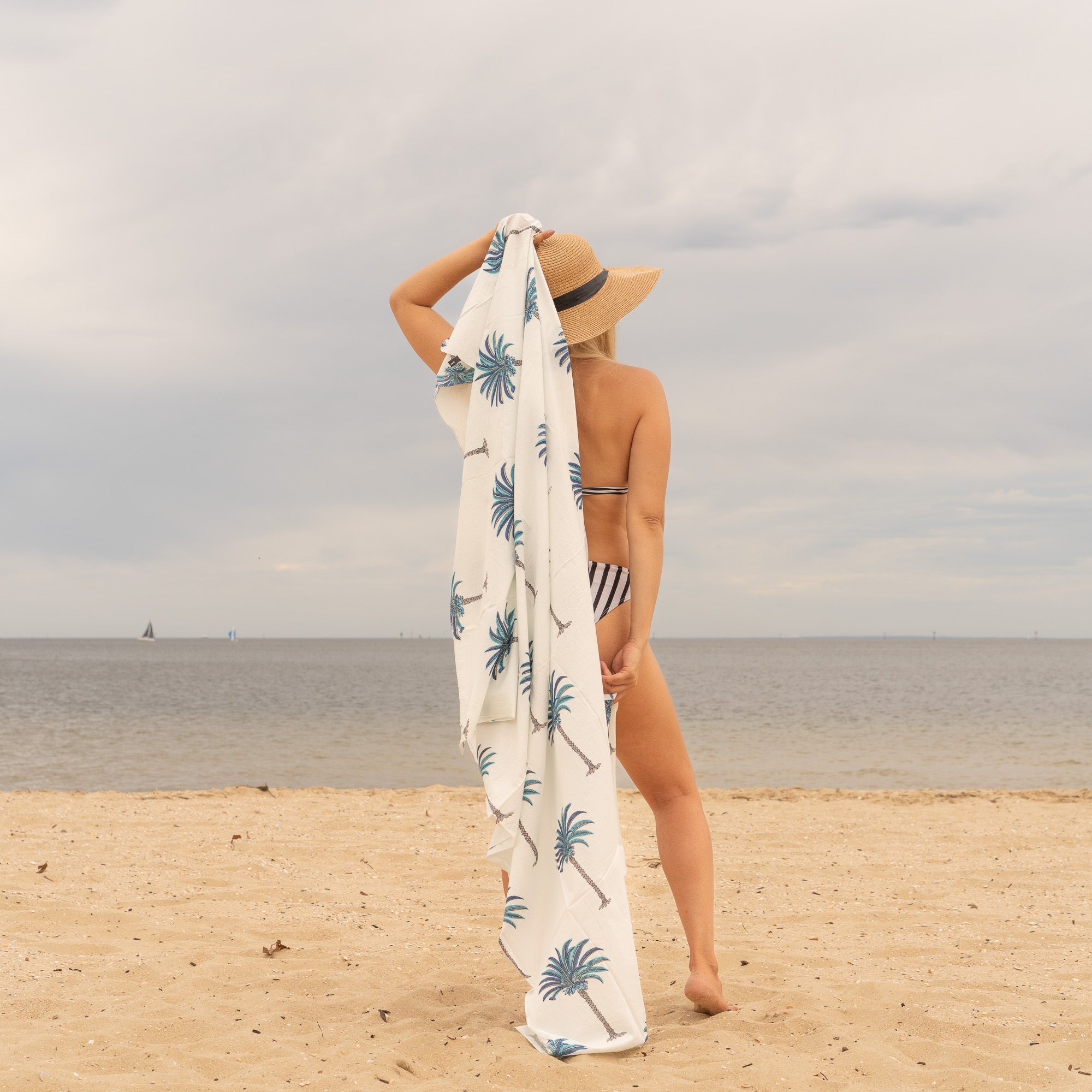 Blue Palms  - 100% Cotton Sarong