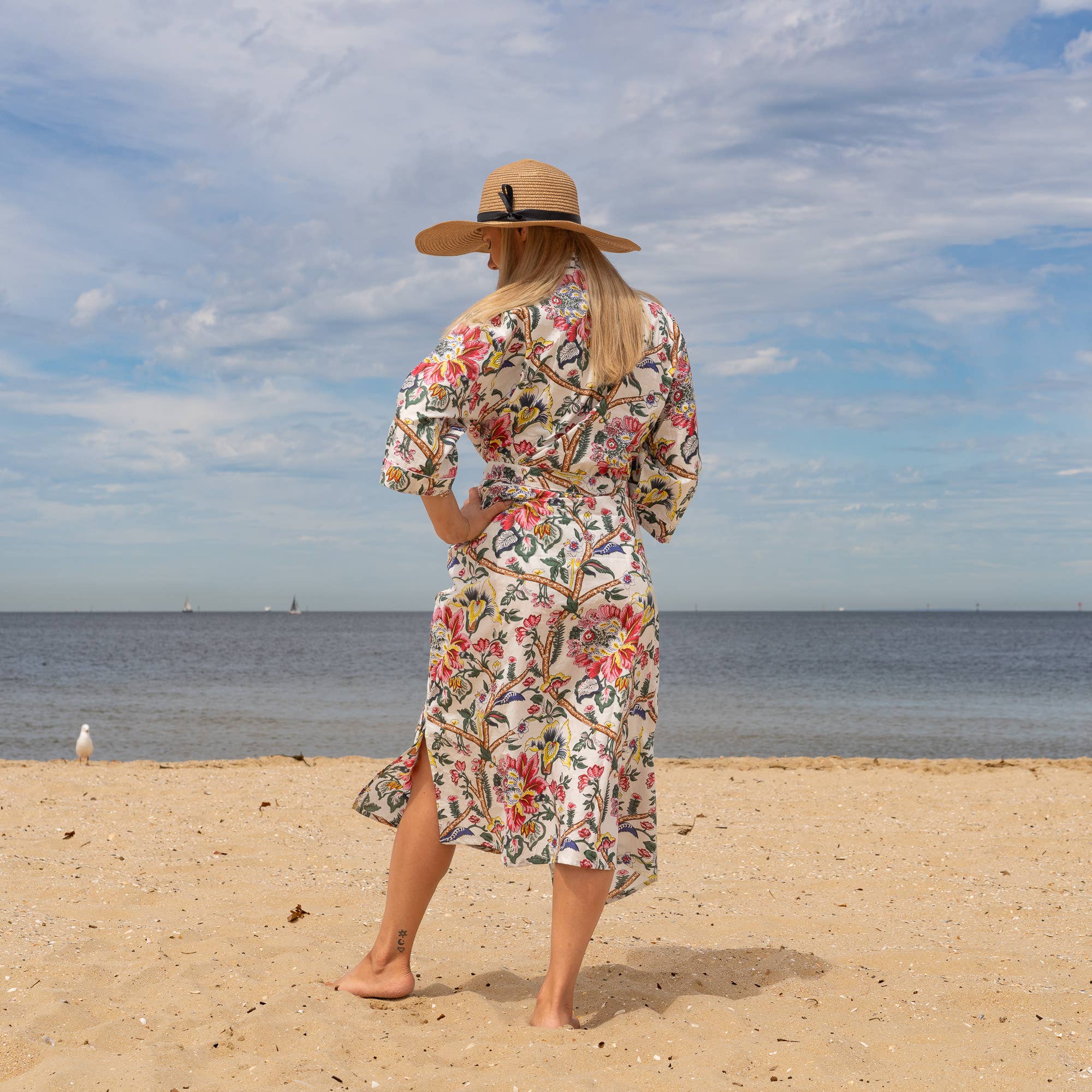 FLORAL ANTHRO' Women's Cotton Kimono Robe - Bold Floral