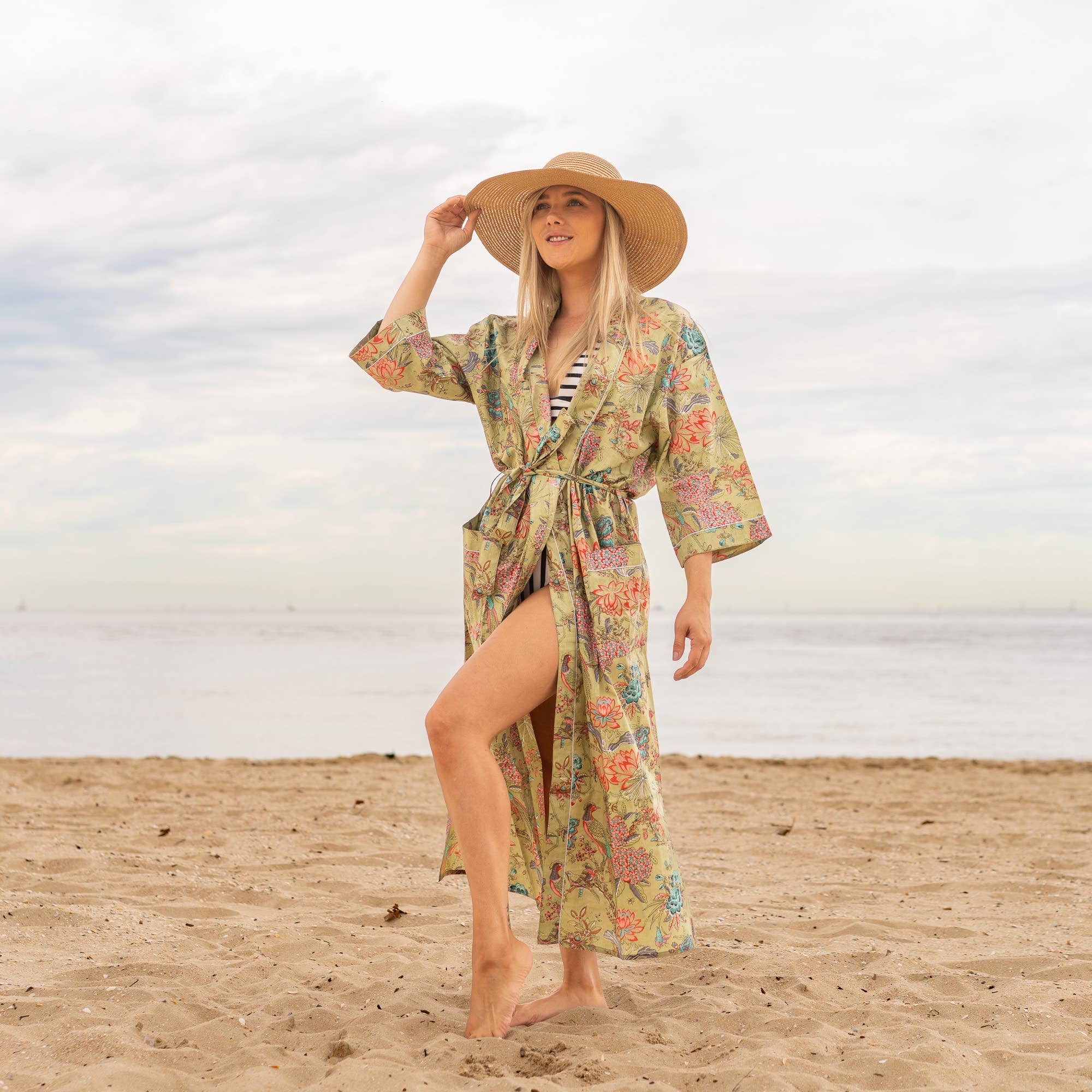 GREEN PEACOCK' Women's Cotton Kimono Robe - Exotic Style