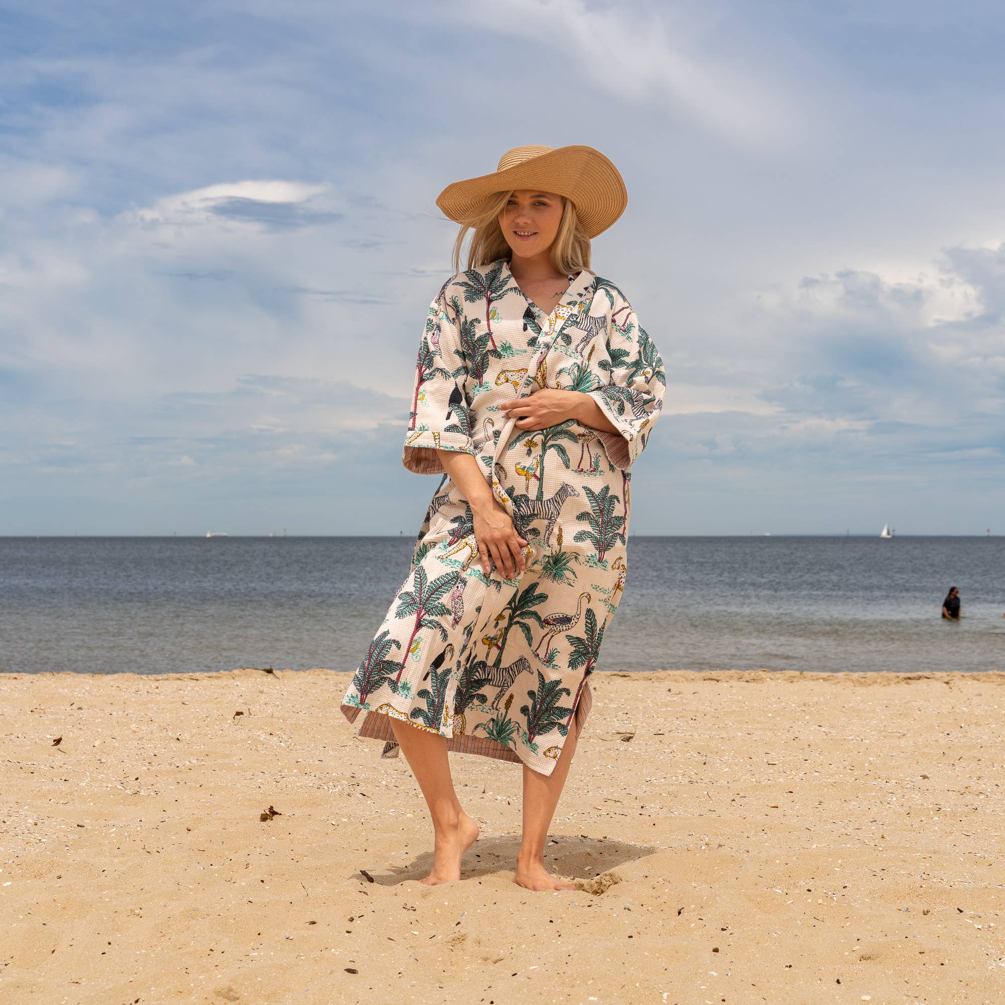 White Safari' Women's Cotton Linen Kimono Robe - Chic