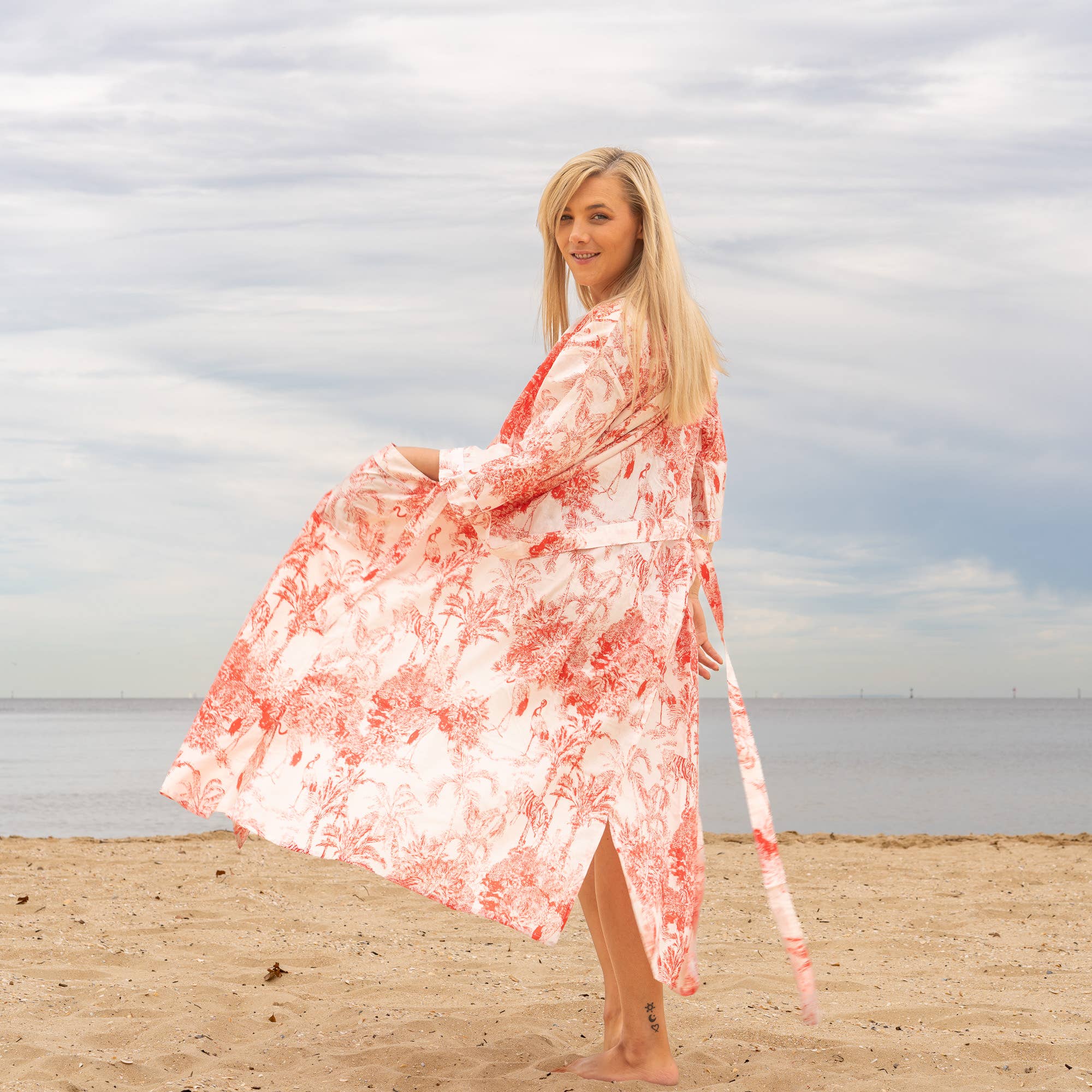 Sia Pink Cotton Kimono Robe - Elegant Women's Loungewear