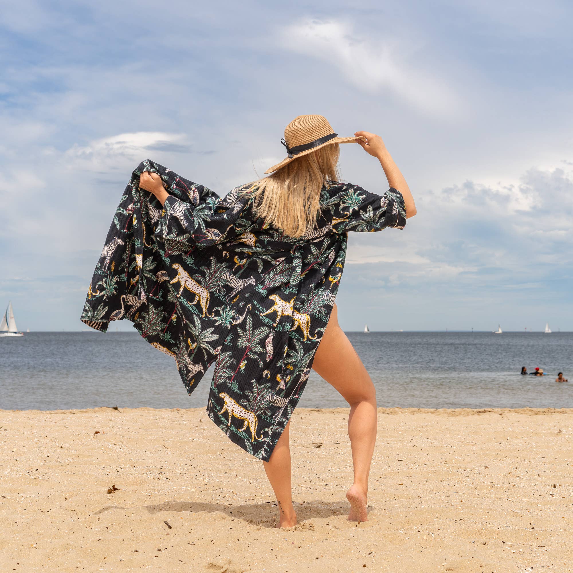 BLACK Safari' Women's Cotton Linen Kimono Robe - Classic