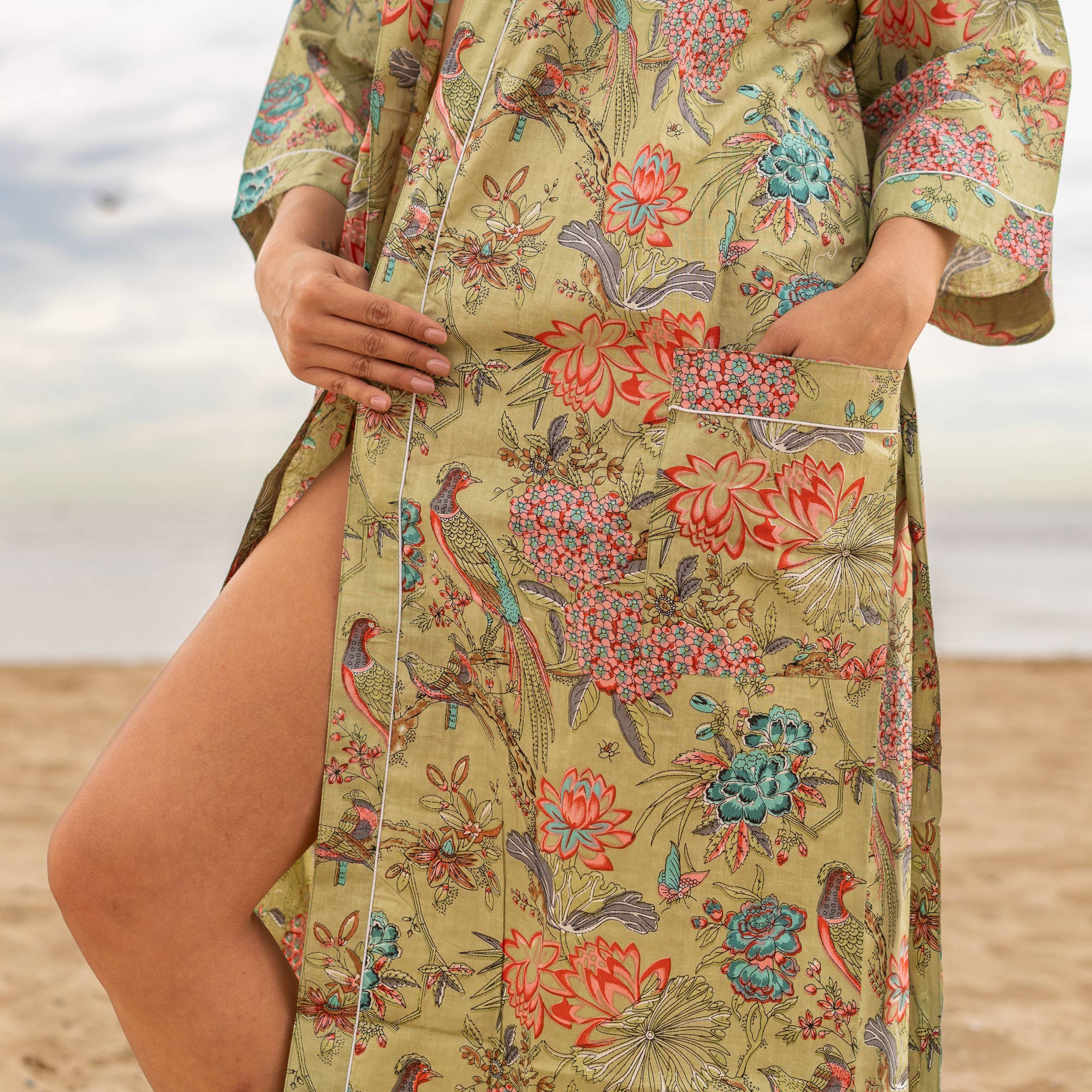 GREEN PEACOCK' Women's Cotton Kimono Robe - Exotic Style