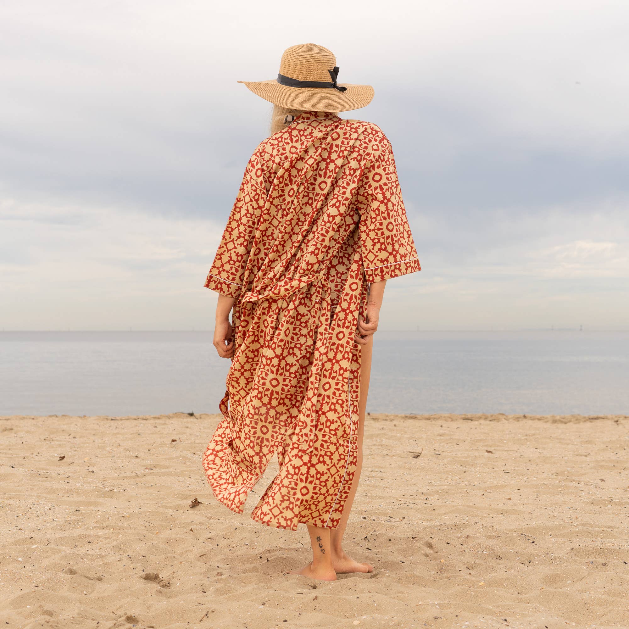 Geometric Block Print' Women's Cotton Kimono Robe - Modern