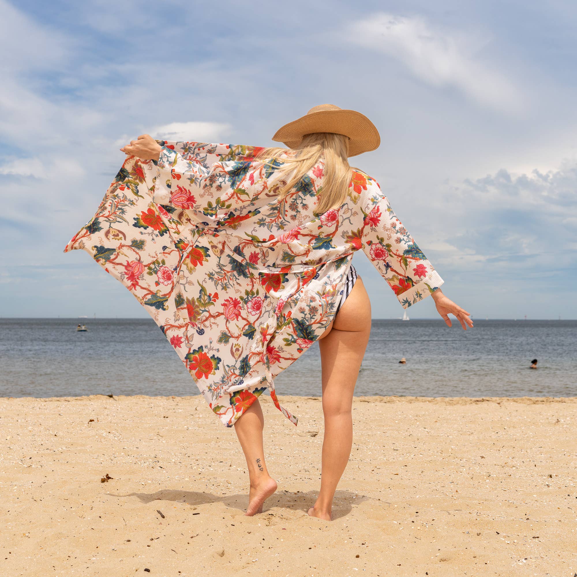 Amira' Women's Cotton Linen Waffle Kimono Robe - Soft