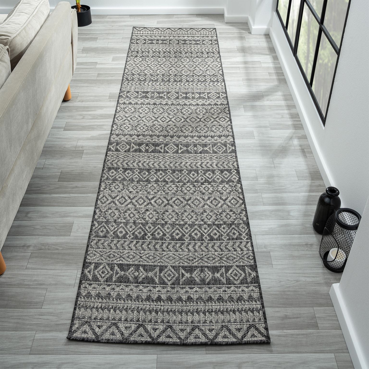 Alfresco 421 Dark Grey Runner Rug - Hallway Durability