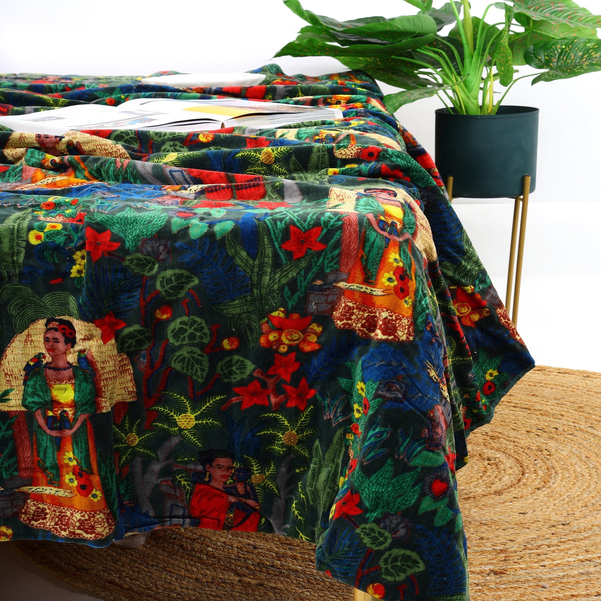 Tropical Green Velvet Kantha Quilt – Cosy Throw