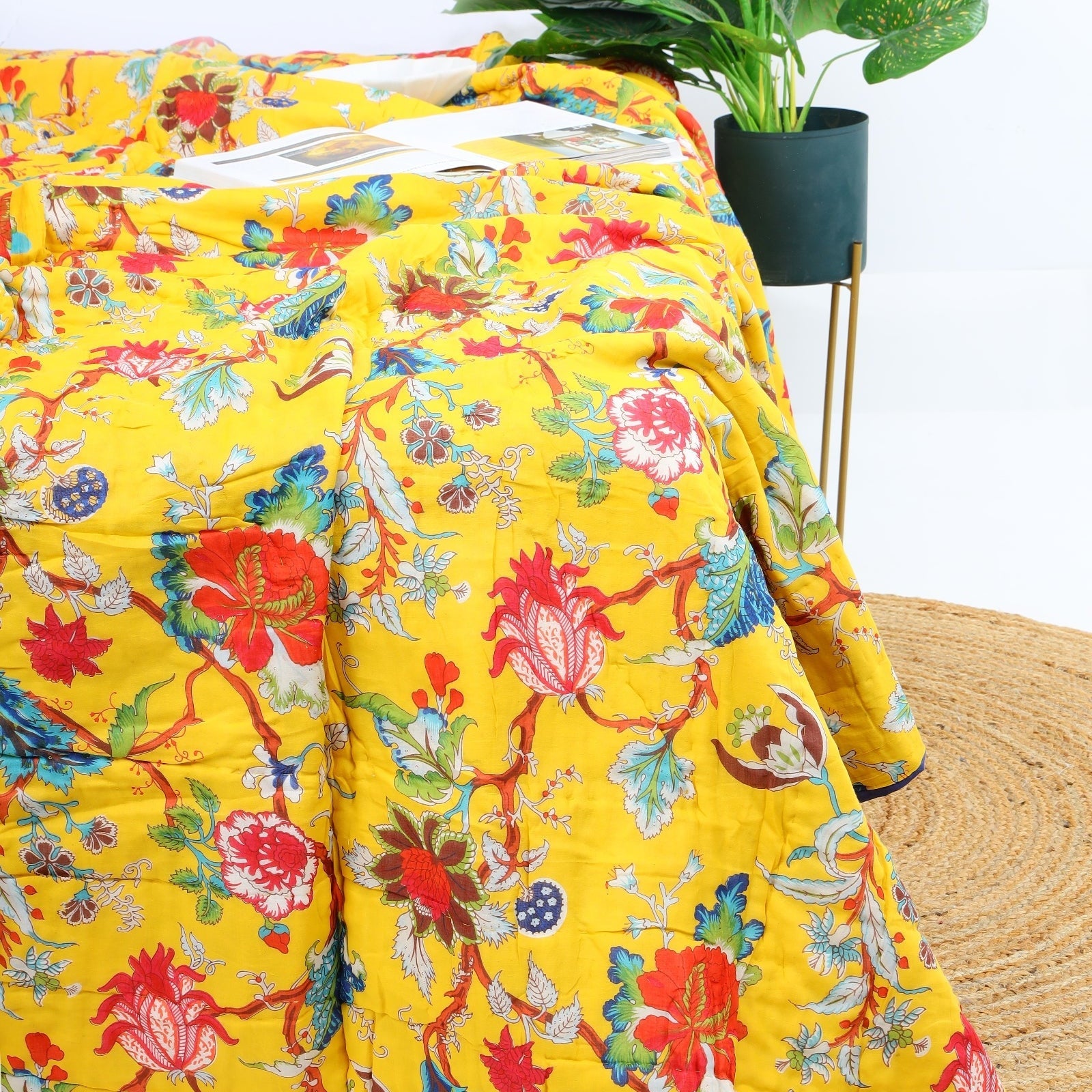 Vintage Vibes Velvet Kantha Quilt – Yellow Boho