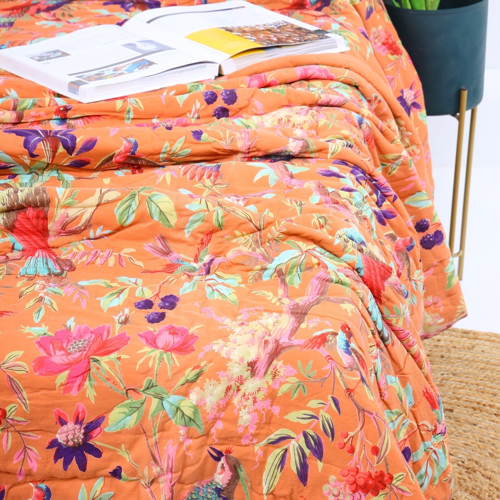 Velvet Frida Kantha Quilt – Warm Orange Style