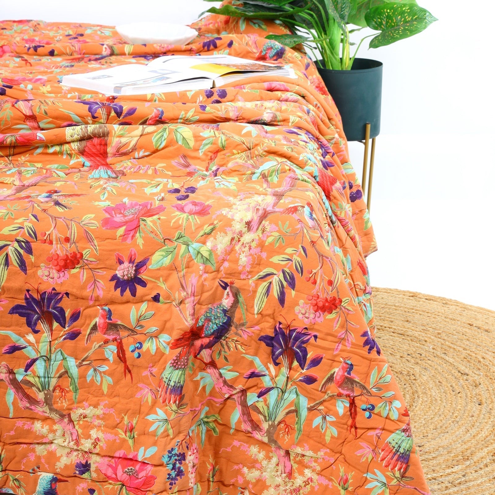 Velvet Frida Kantha Quilt – Warm Orange Style