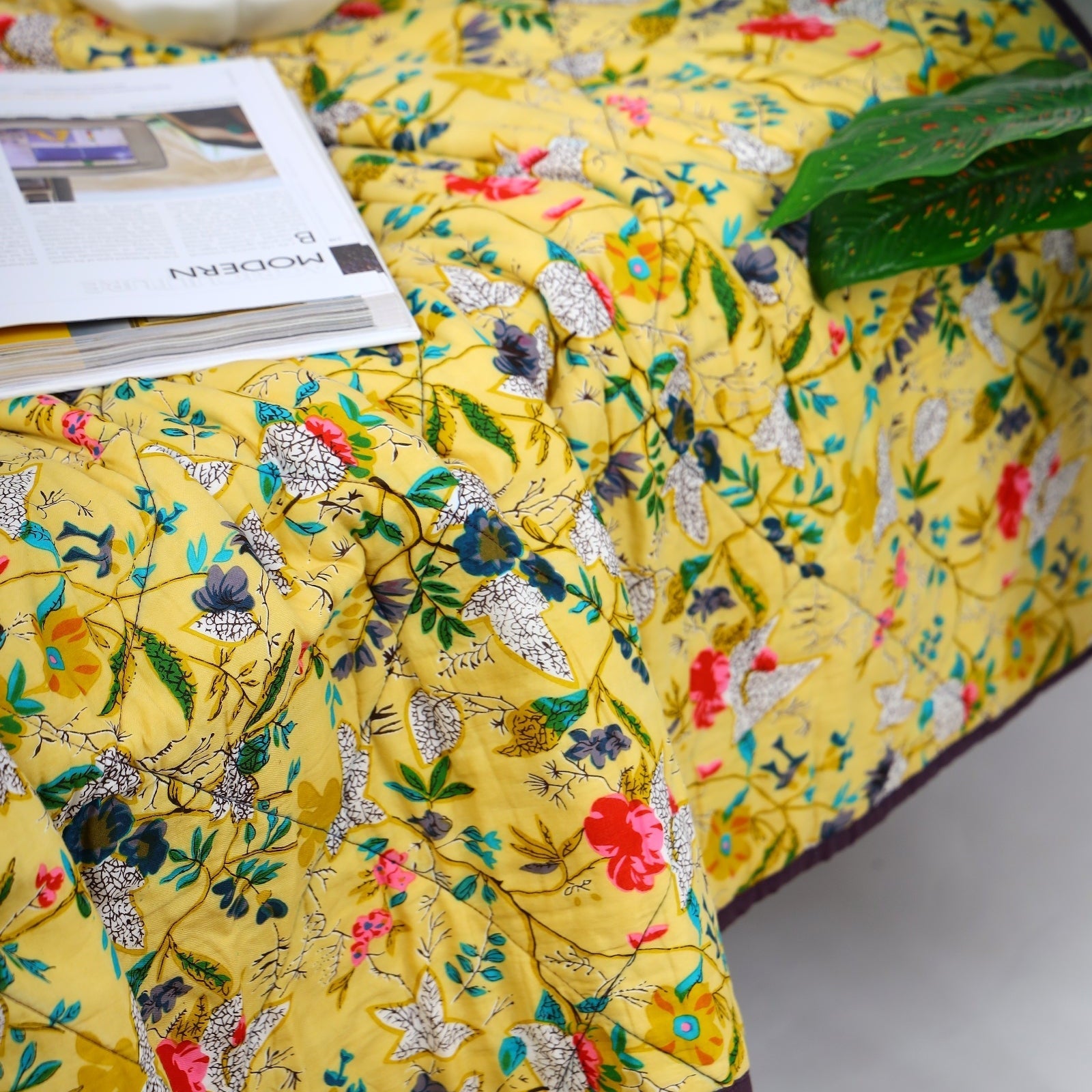 Velvet Frida Kantha Quilt – Sunshine Yellow Luxe