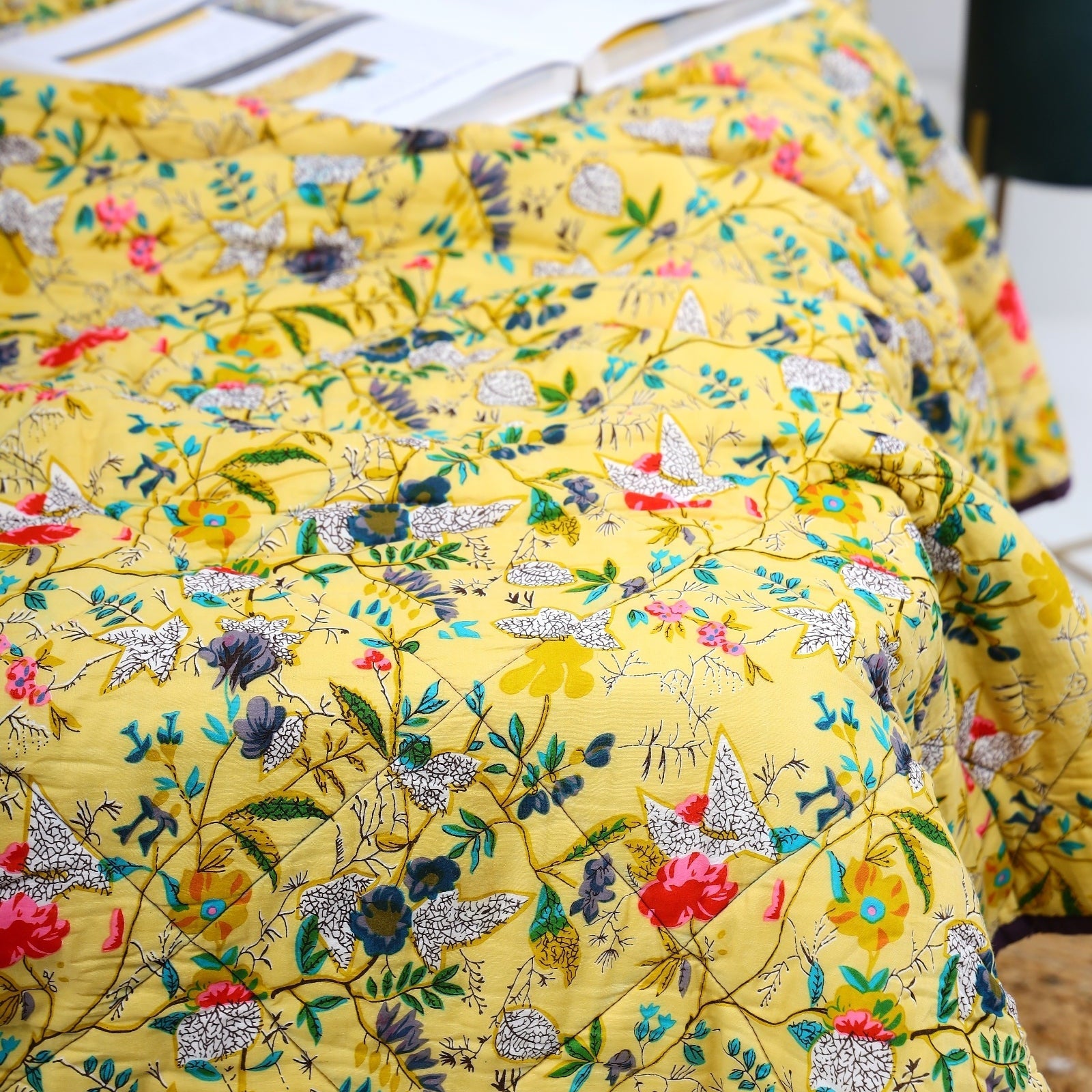 Velvet Frida Kantha Quilt – Sunshine Yellow Luxe