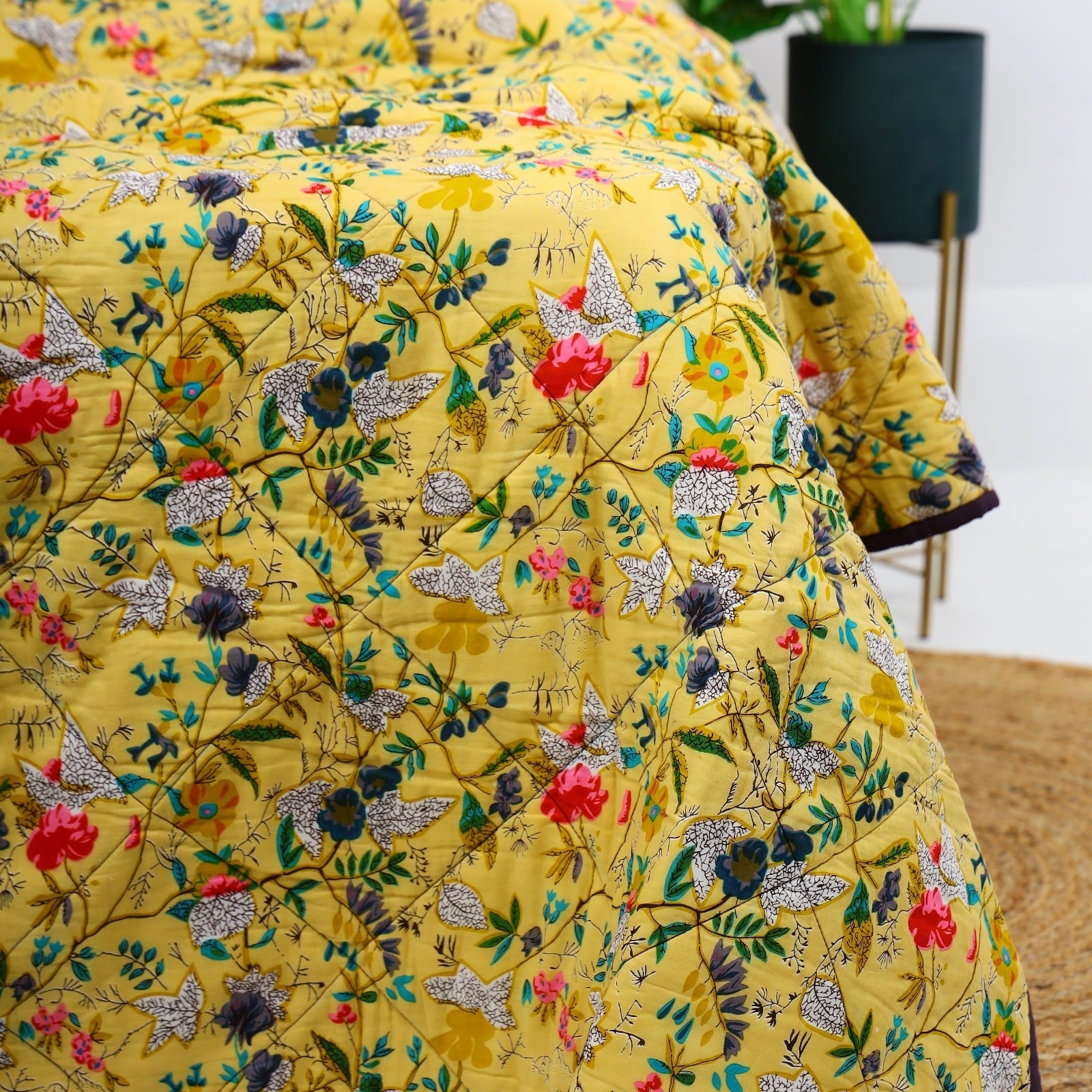 Velvet Frida Kantha Quilt – Sunshine Yellow Luxe