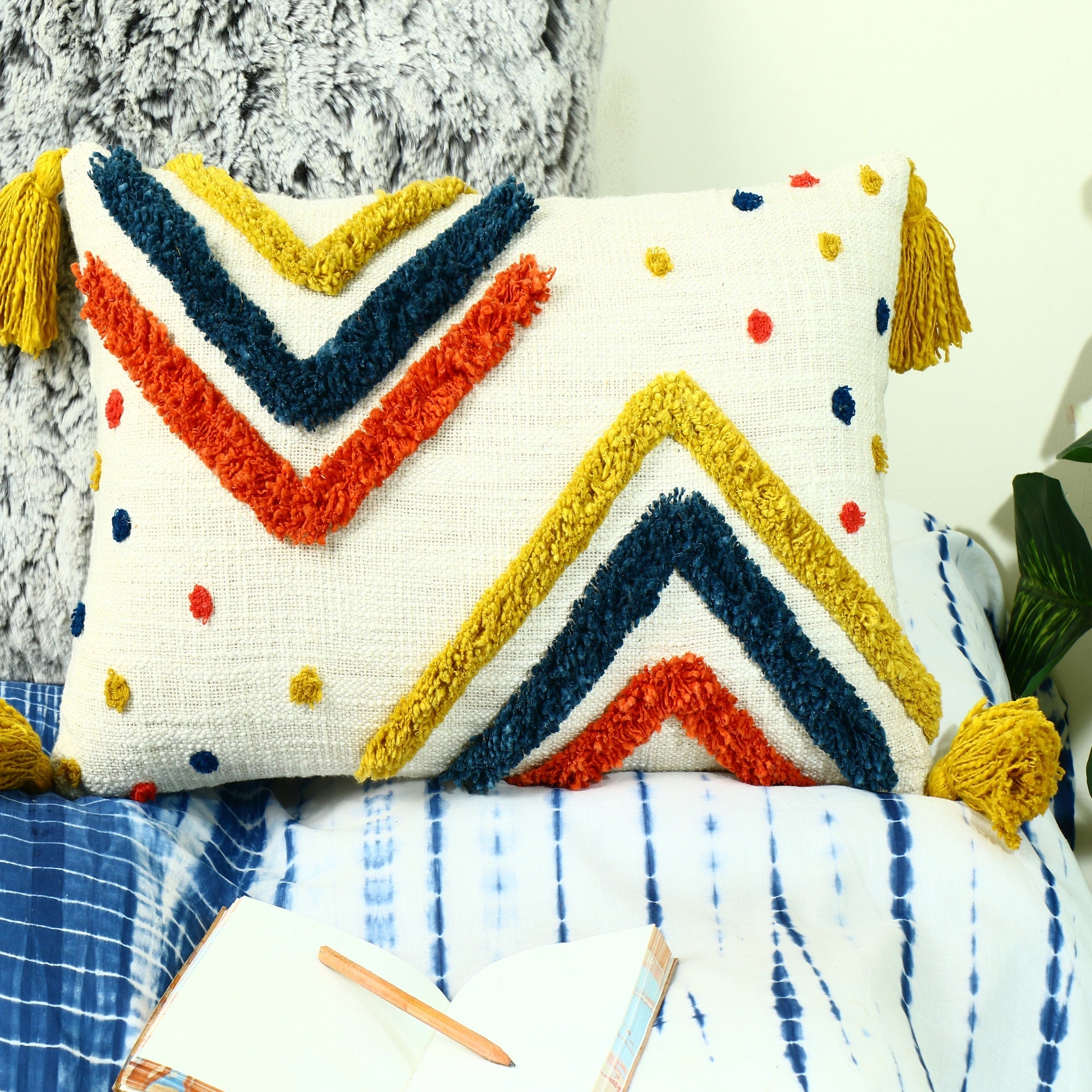 White Boho Moroccan Tassels Cushion Cover