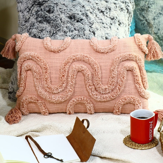 Pink Boho Moroccan Tassels Cushion Cover