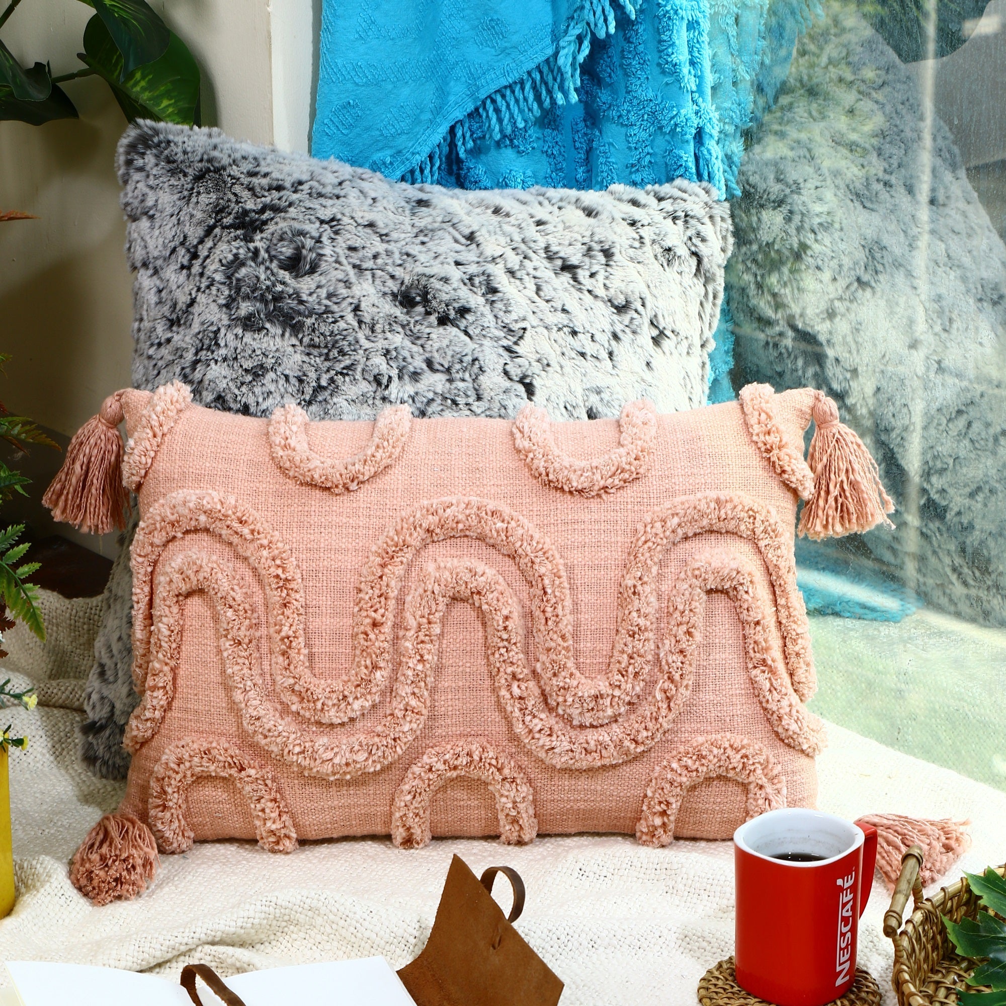 Pink Boho Moroccan Tassels Cushion Cover