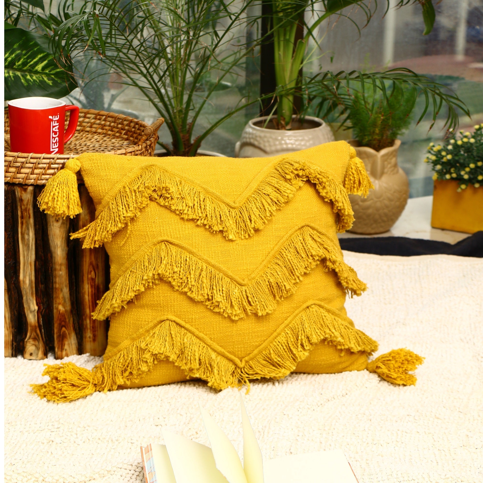 Sunny Boho Moroccan Tassels Cushion Cover