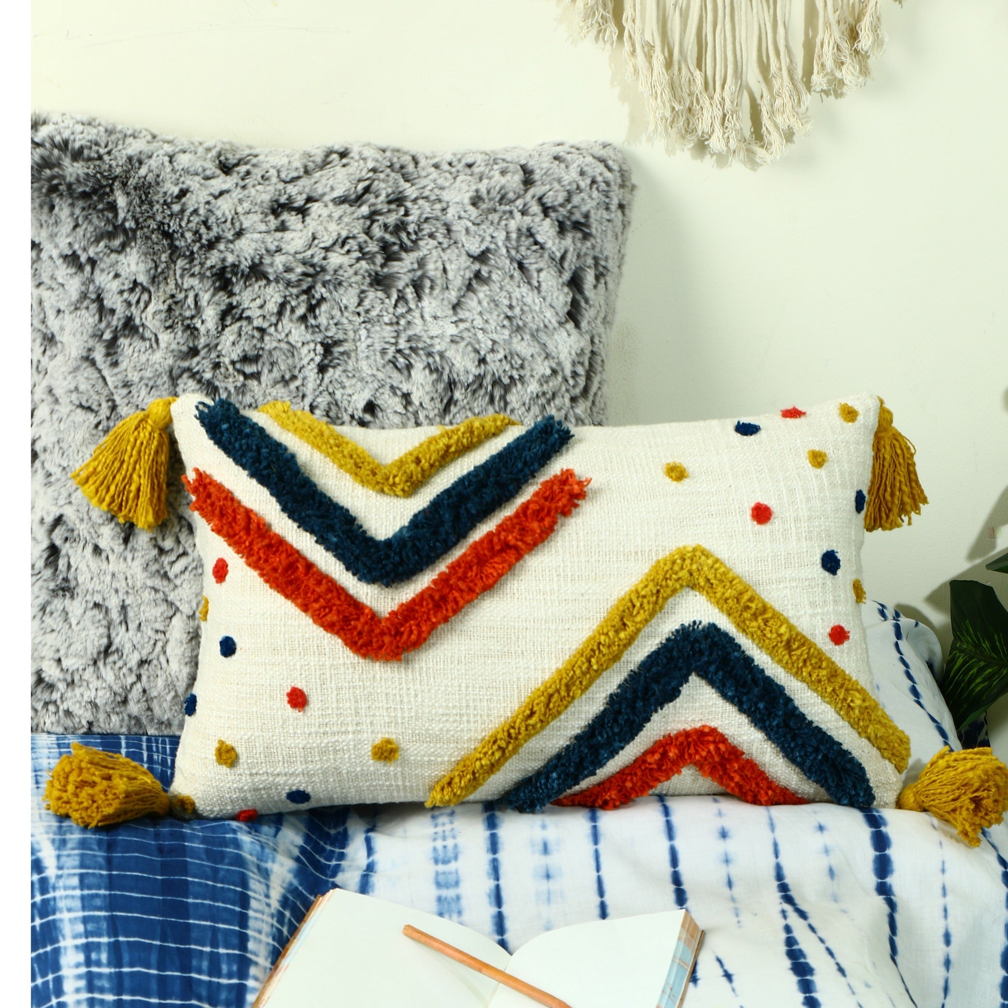 White Boho Moroccan Tassels Cushion Cover