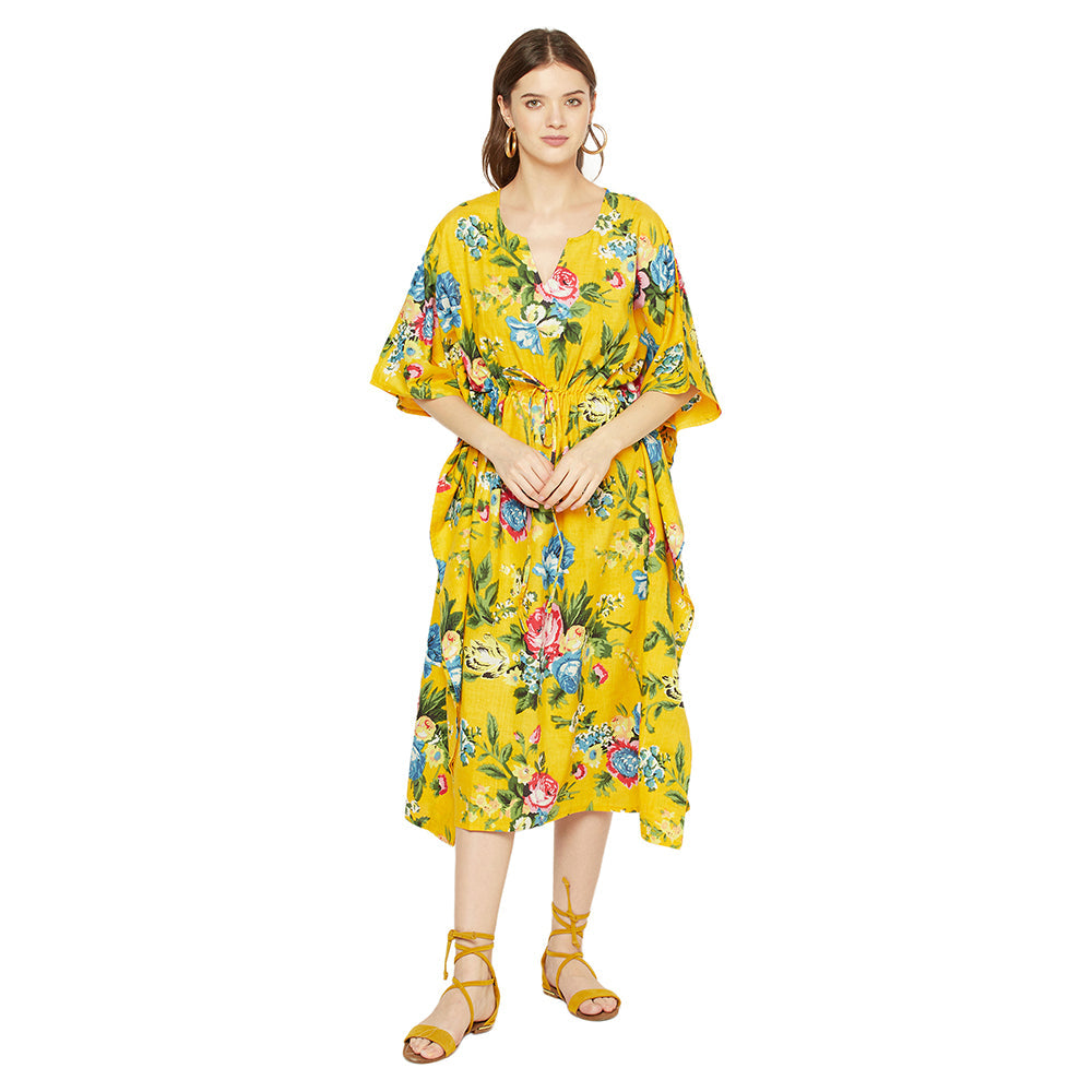 Mustard Blooms Cotton Kaftan - 100% Cotton