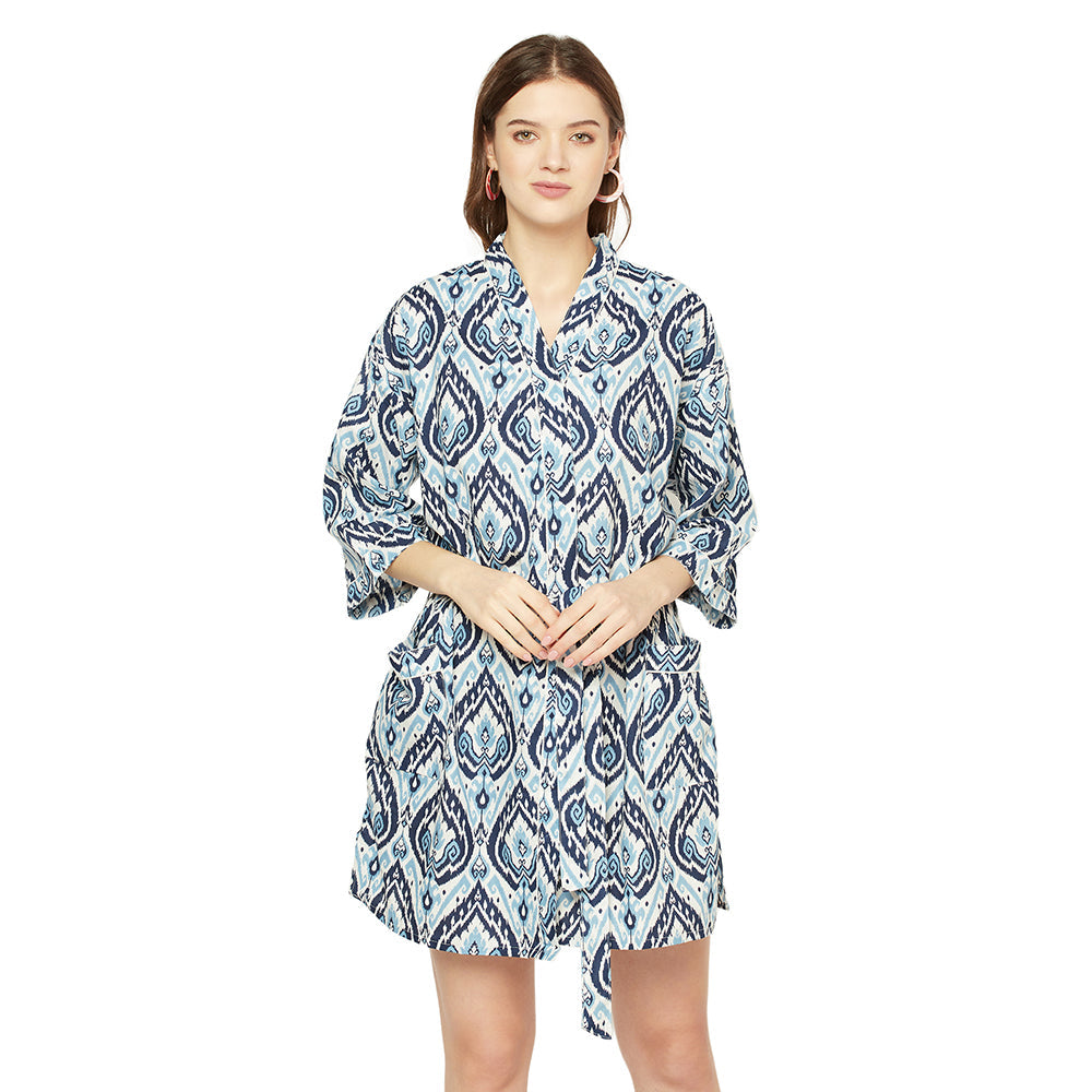 Ocean Breeze Cotton Kimono Robe - 100% Cotton