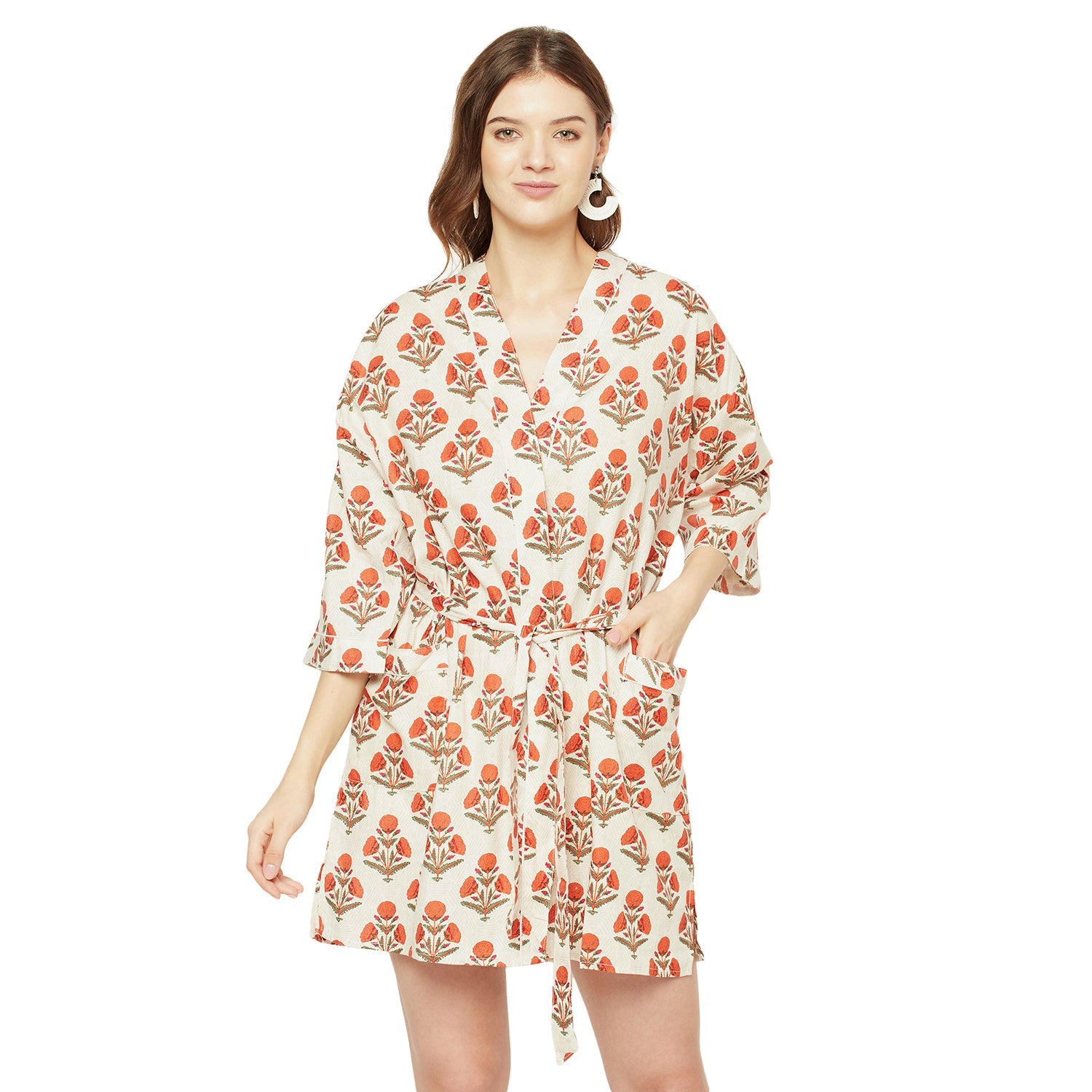 Red Blooms - 100% Cotton Kimono Robe