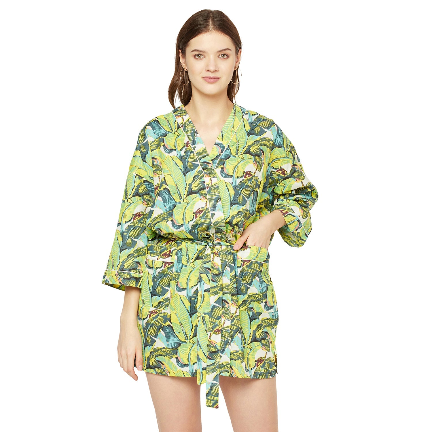 Verdant Vibes Cotton Kimono Robe - 100% Cotton