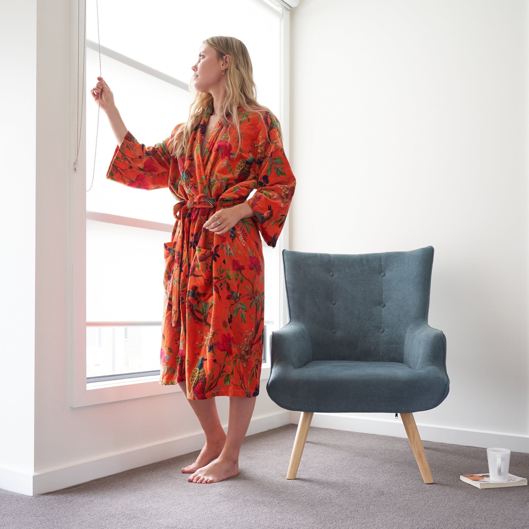 Decadent Florals Velvet Cotton Kimono Robe