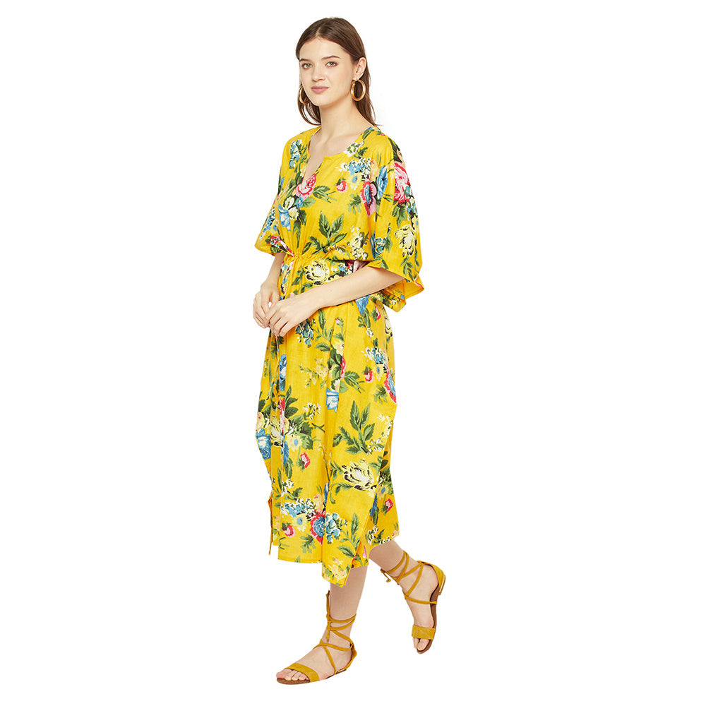 Mustard Blooms Cotton Kaftan - 100% Cotton