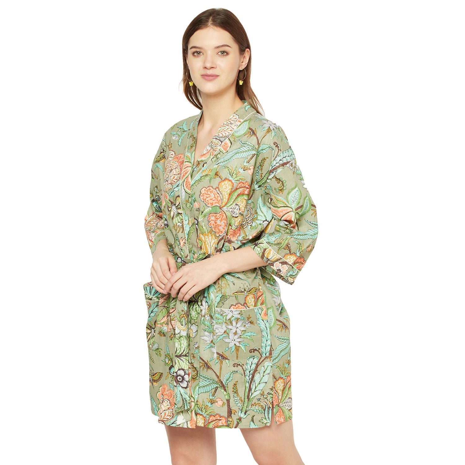 Gardenia Whimsy Cotton Kimono Robe - 100% Cotton