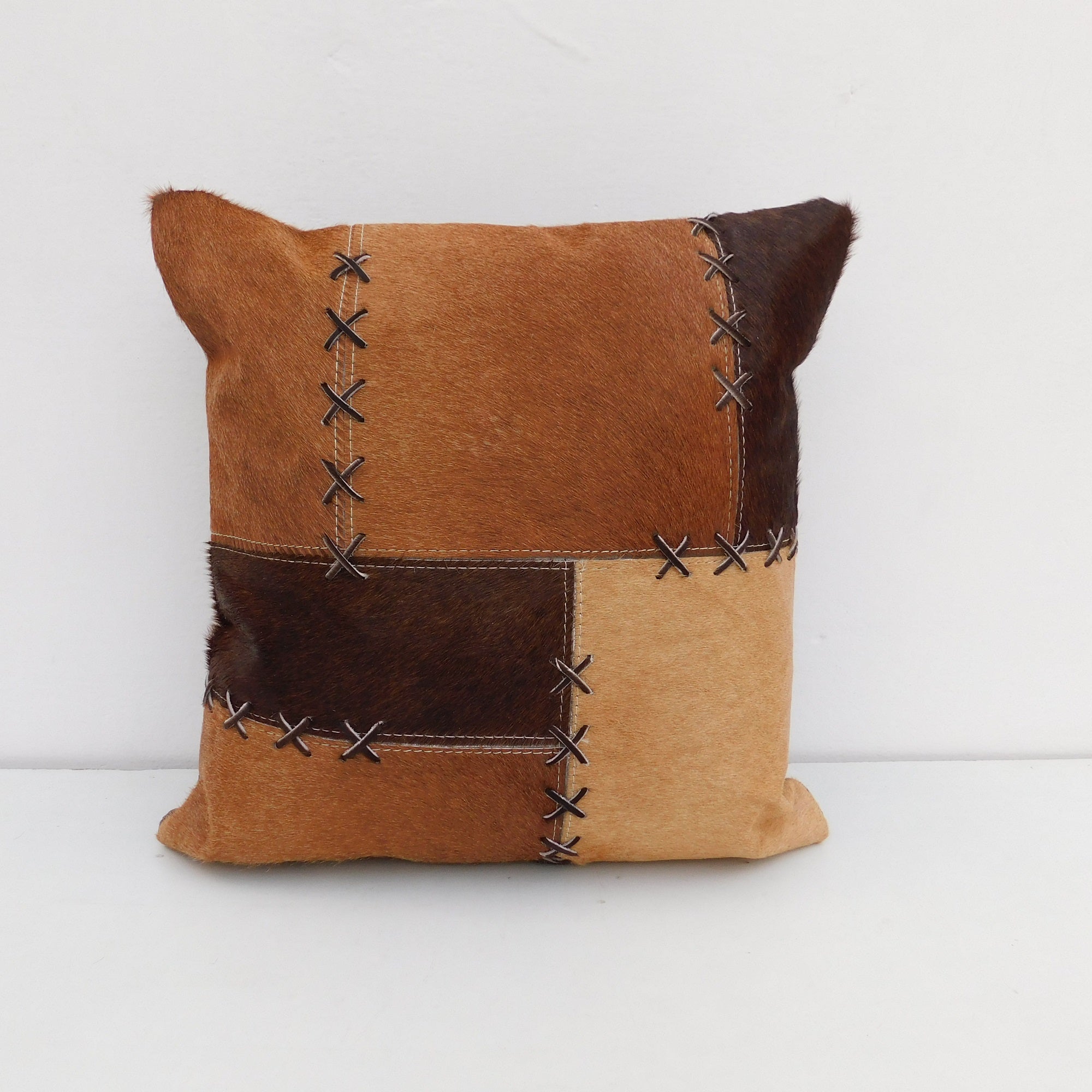 Brown Crosses - Exotic Cowhide Cushion Cover