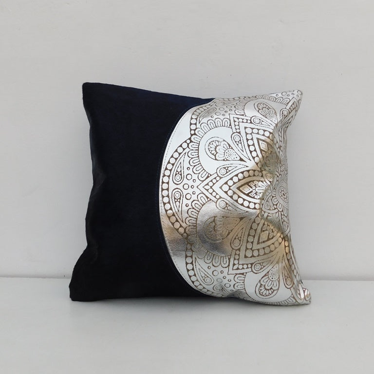 Black & Silver - Exotic Cowhide Cushion Cover