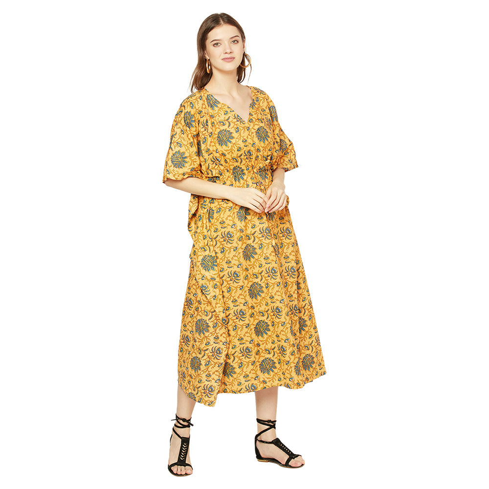 Sun-Kissed Florals Cotton Kaftan - 100% Cotton